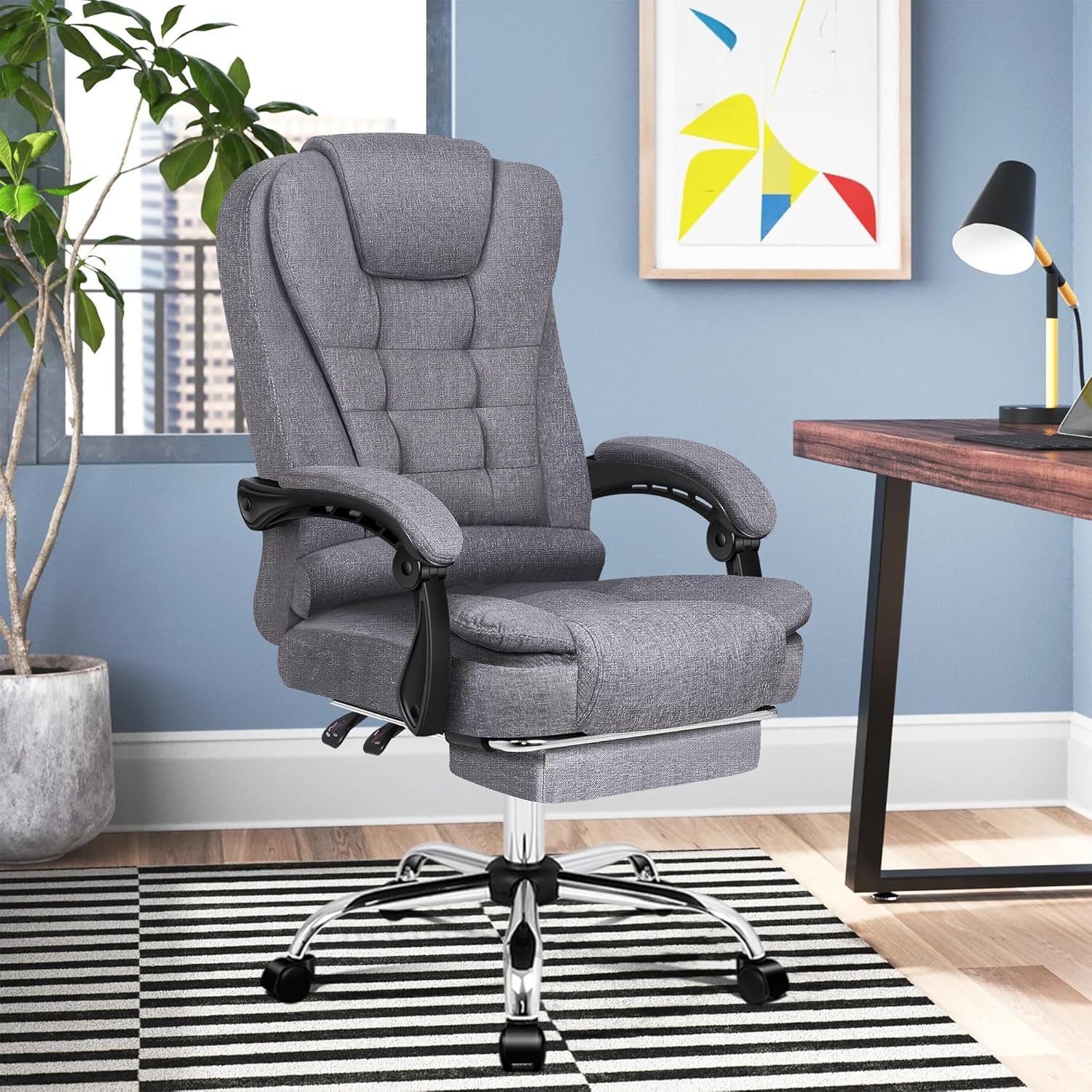 ALFORDSON Fabric Grey Swivel Video Game Chairs, Office Chair Ergonomic Computer Desk Chair Executive Home Desk Chair with Footrest - Dale Black image number 3