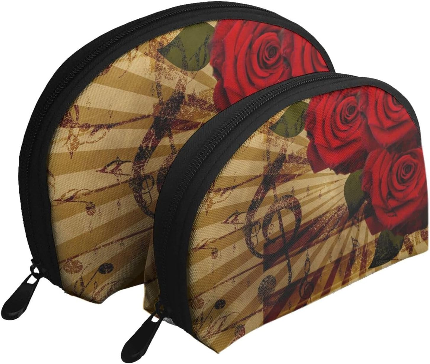 Cozimangoe Coin Pouch Makeup Bags Set, 2 Piece Shell Shape Cosmetic Bag with Pockets for Daily Travel Handbag Lipstick Keys Toiletry, Personalized Grunge Rose Vintage Music image number 3