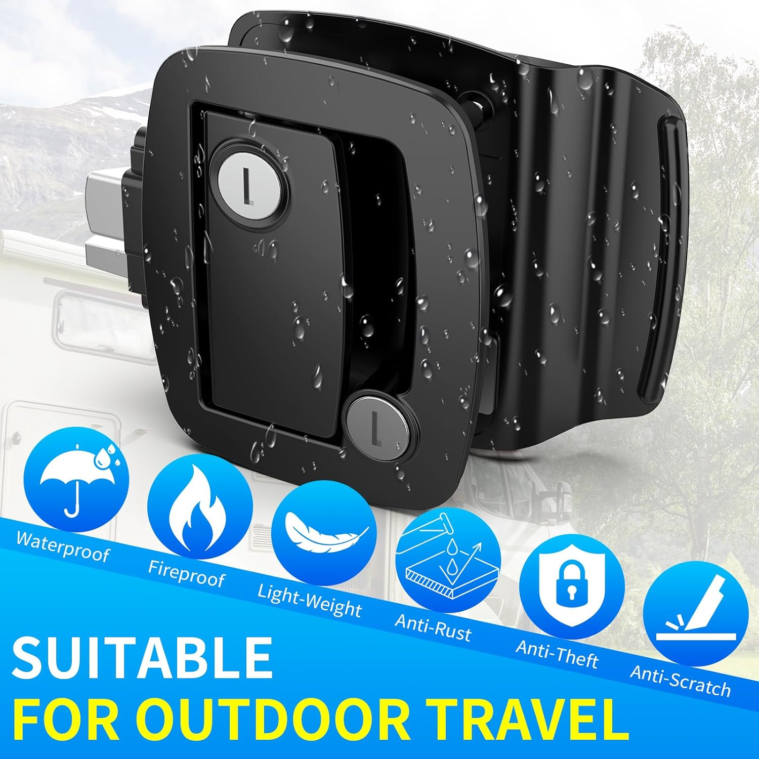 RV Door Lock Replacement, Aluminum Alloy Upgraded Lighter RV Door Latch with Paddle Deadbolt & 4 Keys, 100% Metal Camper Door Locks, RV Entry Door Lock for Travel Trailers Cargo Hauler, Black image number 1