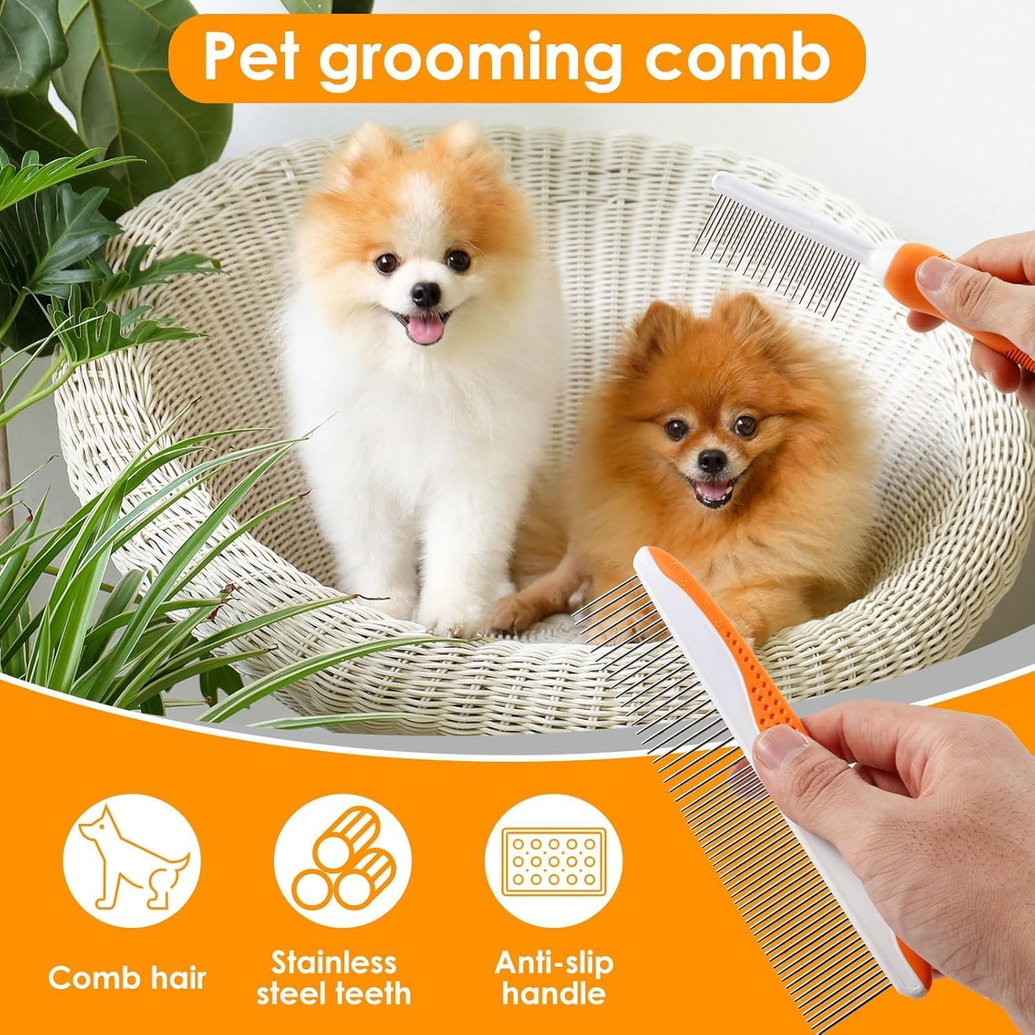 Pet Dematting Comb Dog Knotting Comb, 2Pcs Stainless Steel Pet Safe Dematting Comb Cat Comb Brush Pet Hair Comb Steel Pet Comb Pet Hair Removal Comb,Pet Grooming Comb Remove Knot Pet Dematting Comb image number 4