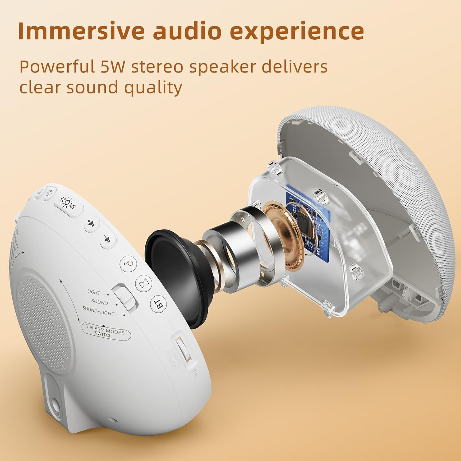 Sunrise Alarm Clock White Noise Machine: Natural Wake up Light - Dimmable Clock with Bluetooth Speaker for Bedroom - 25 Sleep Sounds for Baby Adults Kids Frost White image number 4