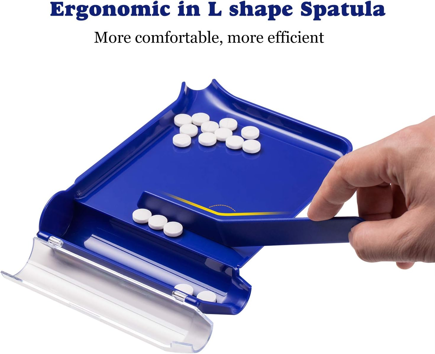 Right Hand Pill Counting Tray with Spatula (Blue - L Shape)