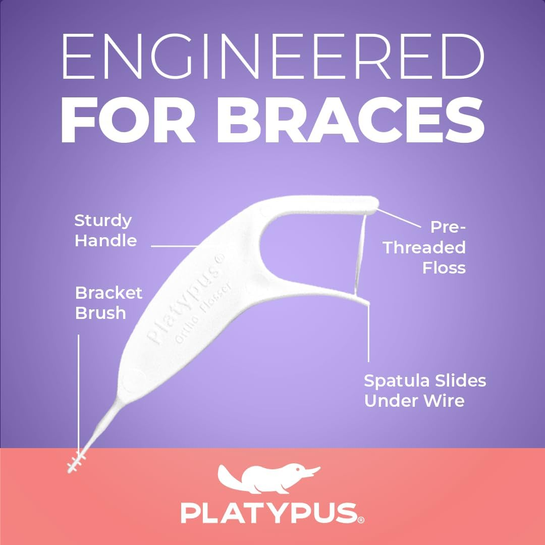 Platypus Orthodontic Flossers for Braces | Ortho Picks for Adults & Kids | Fits under Arch Wire | Non-Damaging | Encourage Flossing Habits | Floss Teeth in Less than Two Minutes | 40 Count (Pack of 1)
