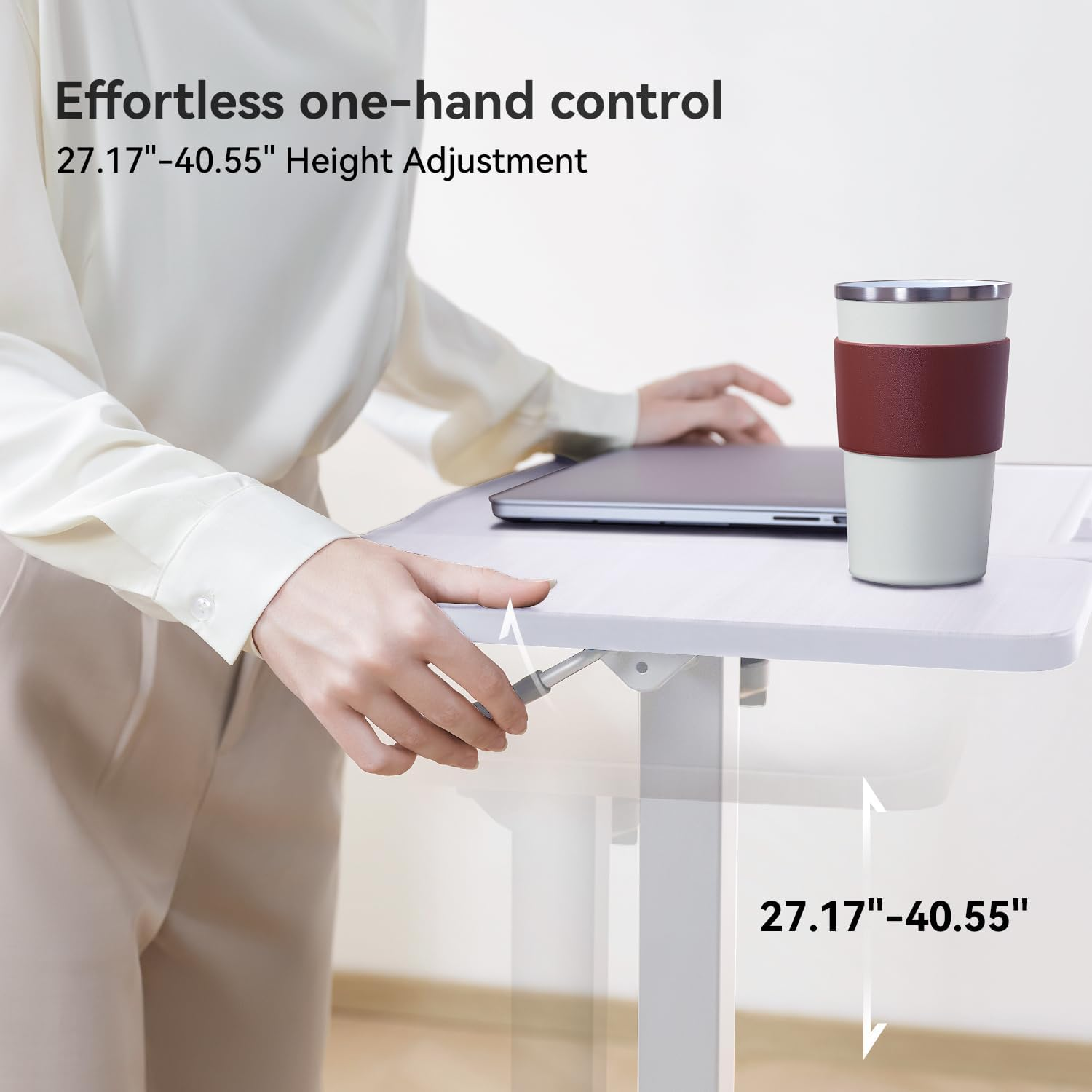 SIHOO D01 Adjustable Tilt Overbed Bedside Table with Wheels Small Spaces Sofa Bedroom Bedside Desk Pneumatic Mobile Standing Laptop Desk Game Desk with Movable Wheels (White) image number 1