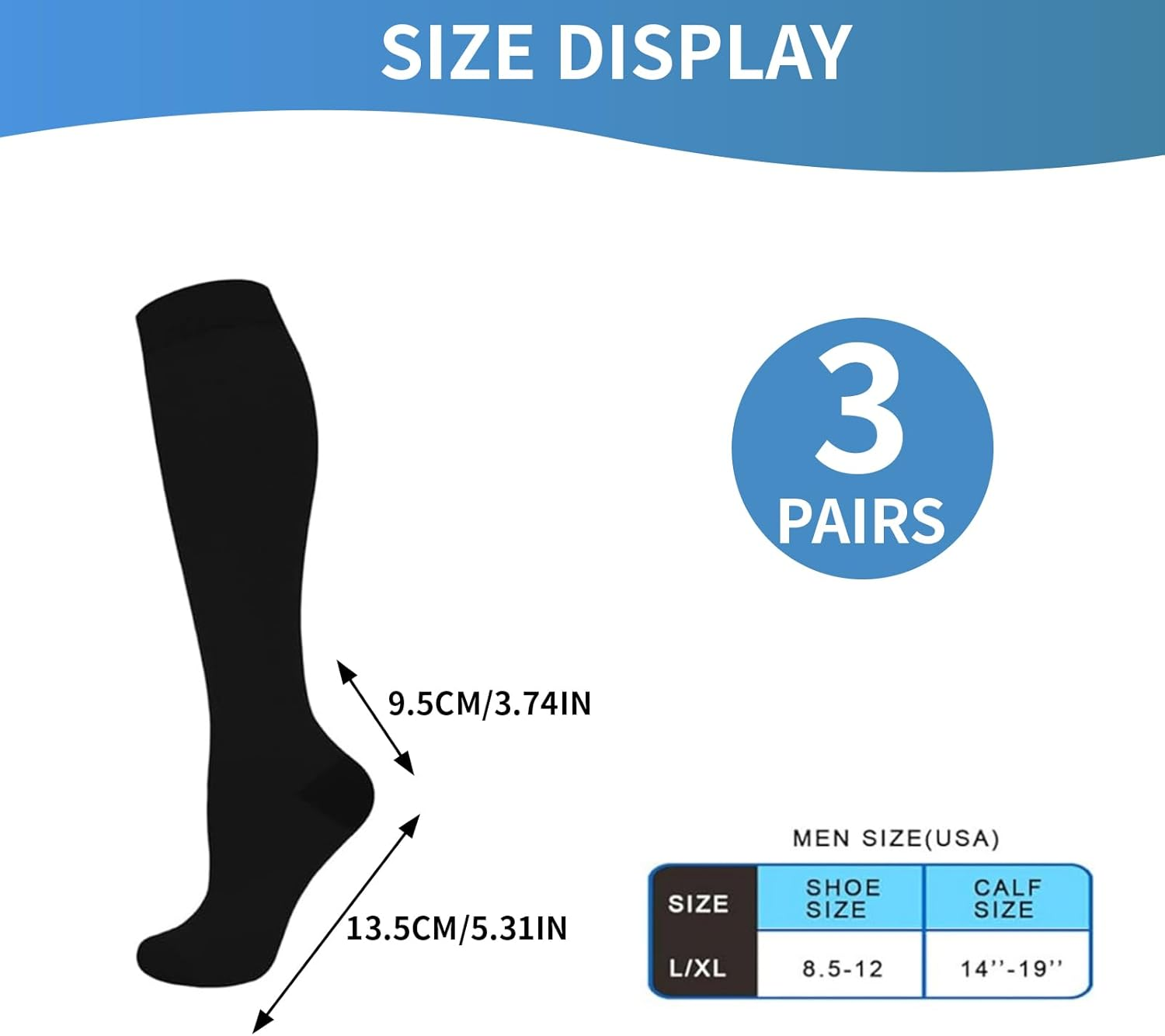Premium Compression Socks for Men & Women 3 Pairs, 15-20 Mmhg Travel Socks for Flying, Nursing, and Everyday Use, Compression Socks for Comfort & Support image number 3