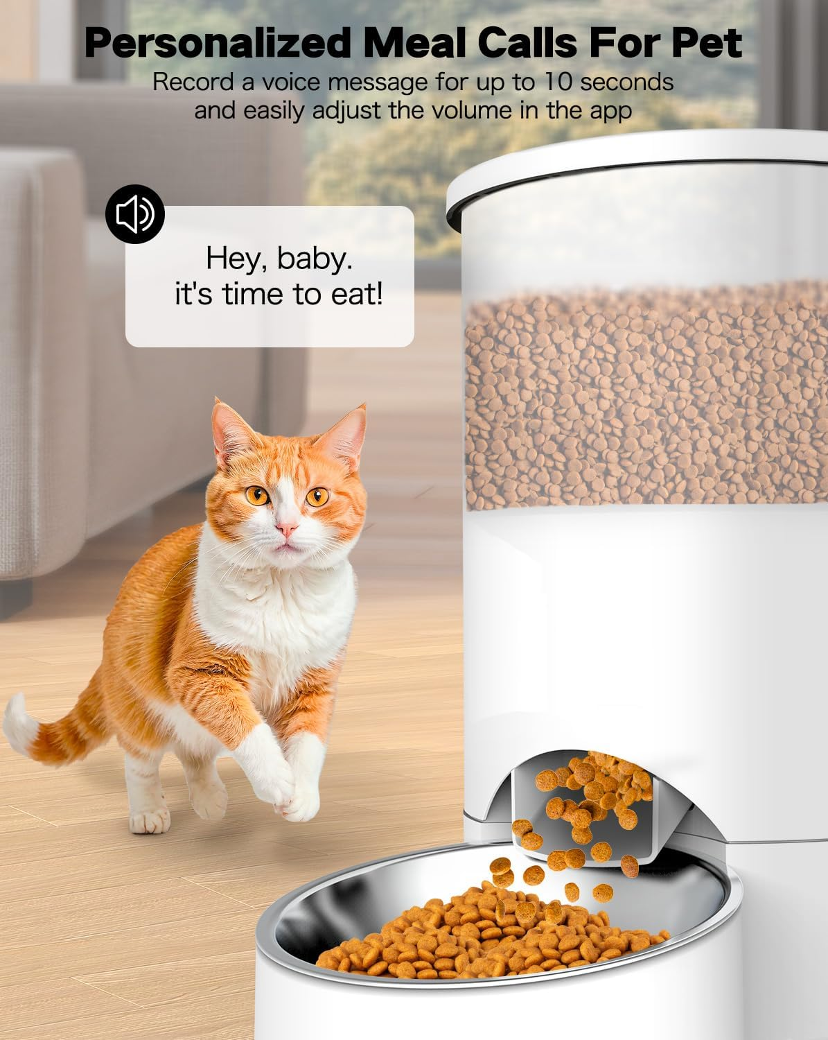 Automatic Cat Feeder for Two Cats - SURDY 3L Cat Food Dispenser Automatic with 2 Stainless Steel Bowls, 10S Meal Call Dual Power Supply and Timer Setting 12 Portions 6 Meals per Day for Cat & Dog