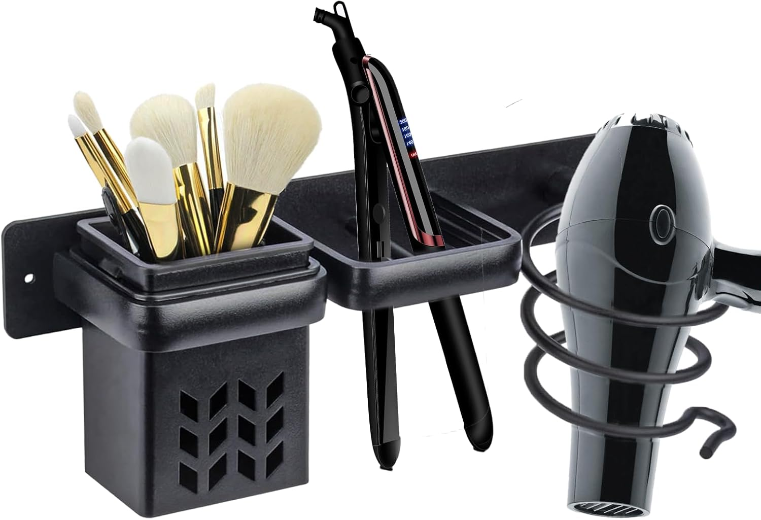 Teaque Hair Dryer Holder, Hair Dryer Holder, Wall No Drilling, Aluminium Hair Dryer Holder with Plug Holder & Storage, Bathroom Organiser for Hotel, Bathroom, Living Room, Barbershop (Black) image number 6