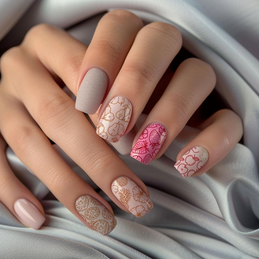 PH Pandahall 45 Patterns Fruits Nail Art Stamping Plate, 3 Pieces Nail Art Stencils Pinnapple Stawberry Nail Stamp Plate Stainless Steel Nail Picture Plate for DIY Printing Manicure Salon Nail Design image number 2