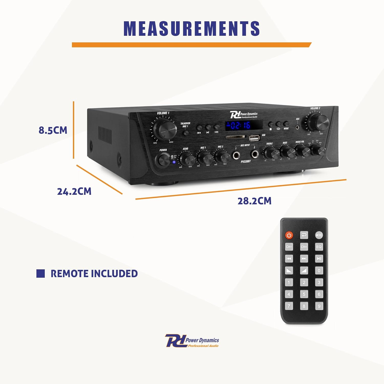 PD PV220BT Compact 2-Channel Audio Power Amp, Speaker Amp with High-Fidelity Sound, Mini Amplifier for Home Surround System, Bluetooth Stereo Amplifier, Home Stereo Amplifier, Hifi Stereo Amplifier
