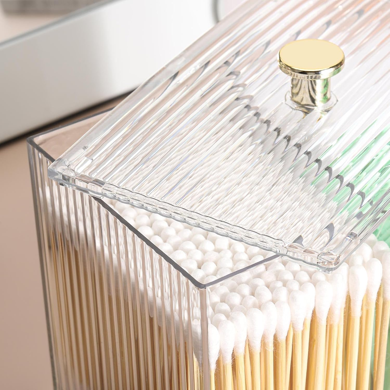 Tbestmax Qtip Holder Dispenser 3-Section Clear Bathroom Container Organizer 3 Grids Cotton Swab/Pad/Ball Holder Container Cosmetics Storage for Vanity image number 3