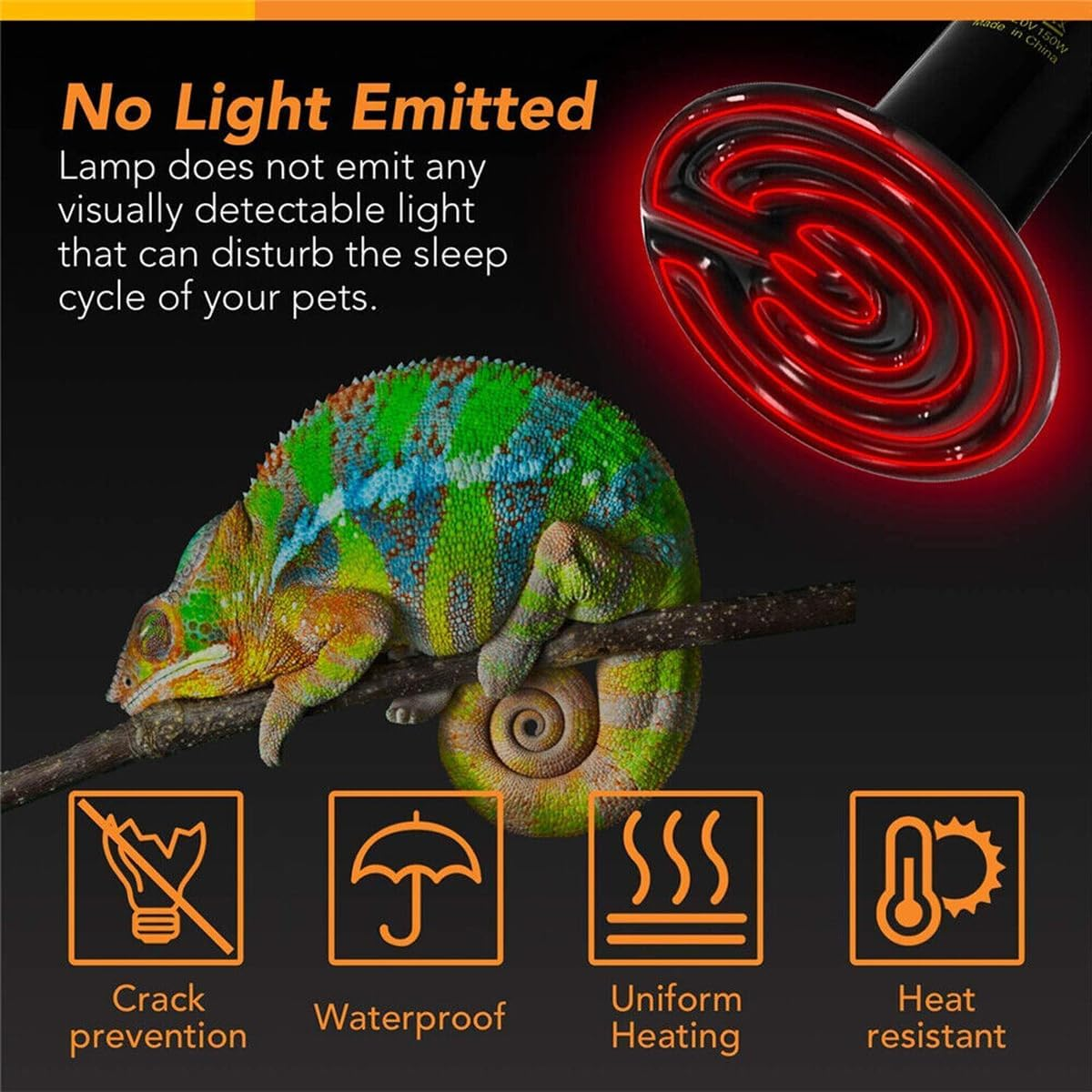 AIMALL Ceramic Infrared Heat Lamp Bulb 4-Inch Reptile Heater, Waterproof and No Light Emission, for Terrariums image number 5
