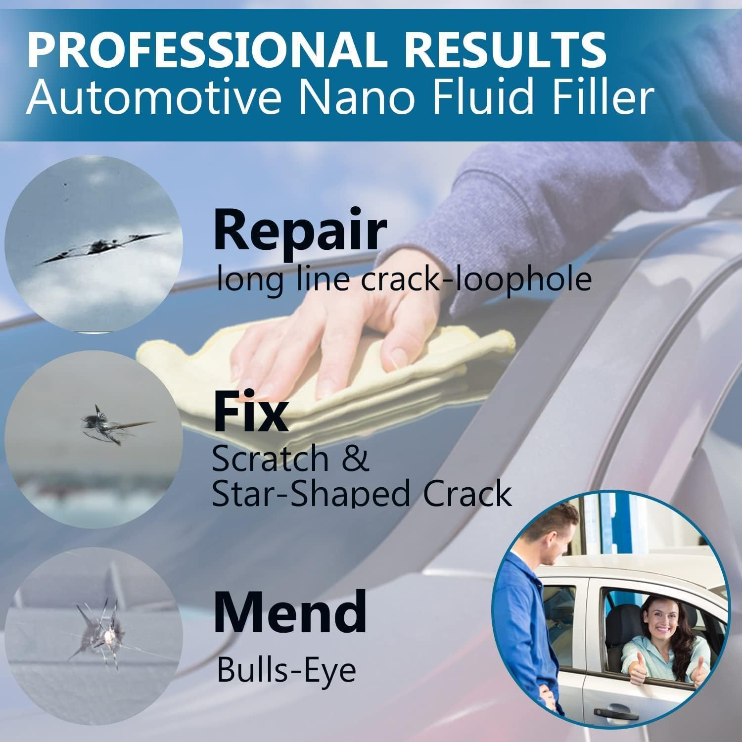 Windshield Repair Kit, Windshield Repair Kit for Chips and Cracks, Car Glass Repair Kit, Cracks Gone Glass Repair Kit, Automotive Glass Nano Fluid Windshield Crack Repair Kit for Chips (Blue-1) image number 2