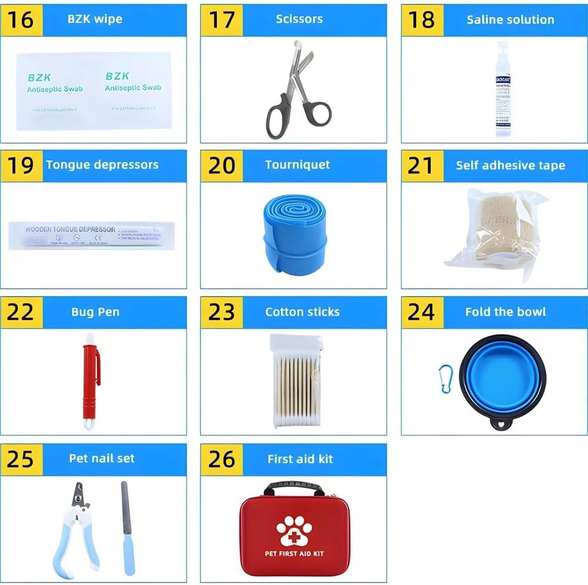 AIMALL Comprehensive Pet First Aid Kit, Cat and Dog Emergency Wound Treatment Pack, 101-Piece Set, Durable EVA and Oxford Fabric Case, Red image number 2