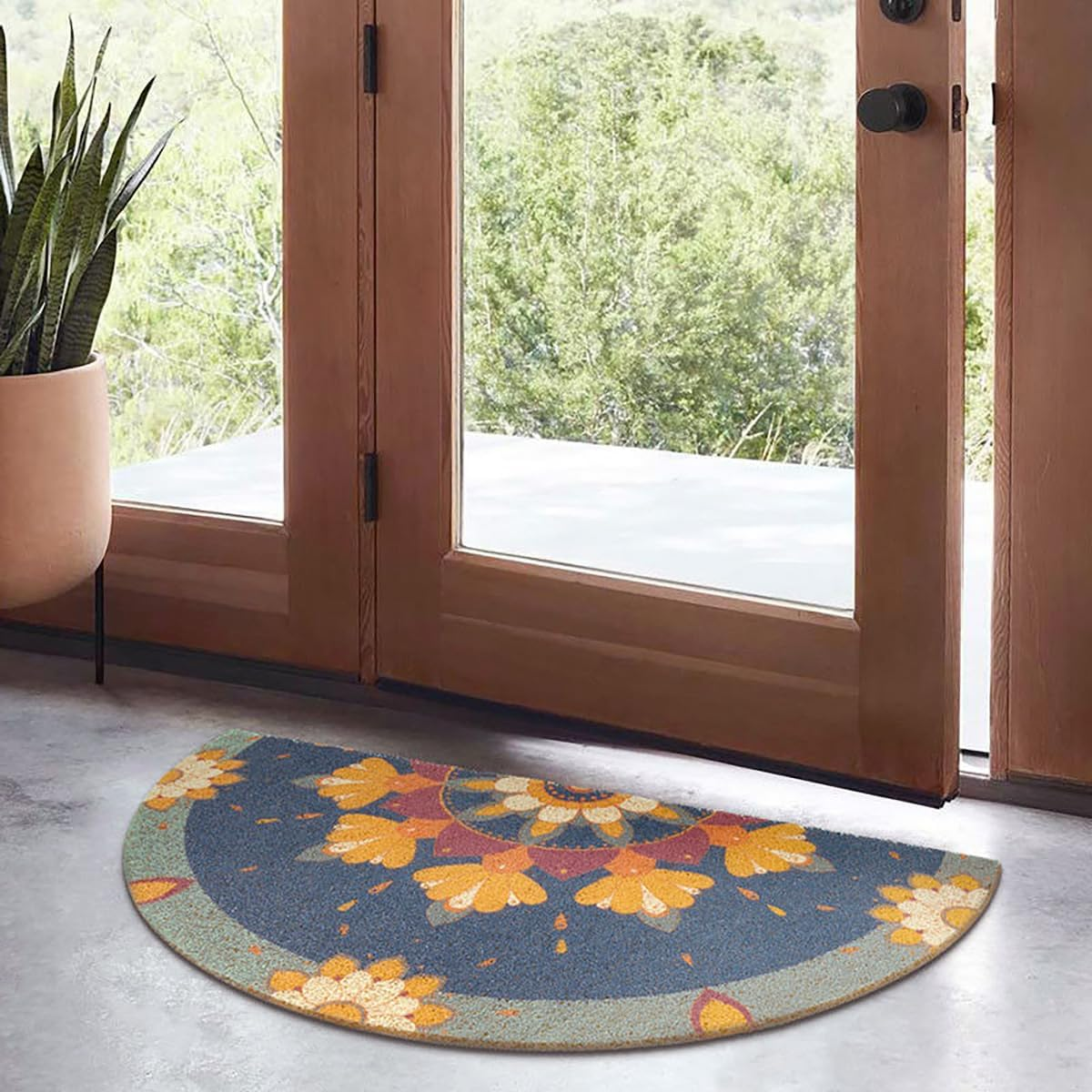 Creative Semi Circular Area Rug anti Slip Door Mat Floor Mats Bedroom Carpet Rugs Entrance Doormat Anti-Slip Mats Rubber Backing, Durable Washable 45&times;90Cm (Blue)