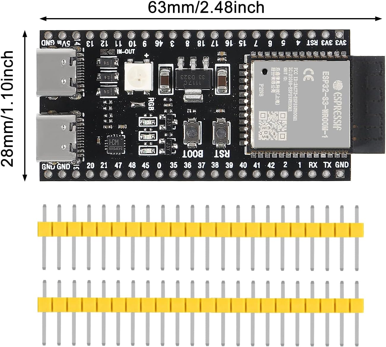 DWEII 2PCS Esp32-S3-Devkitc-1-N16R8 ESP32-S3 Development Board Wi-Fi + BLE MCU Module Integrates Complete Wi-Fi and BLE Functions for Arduino