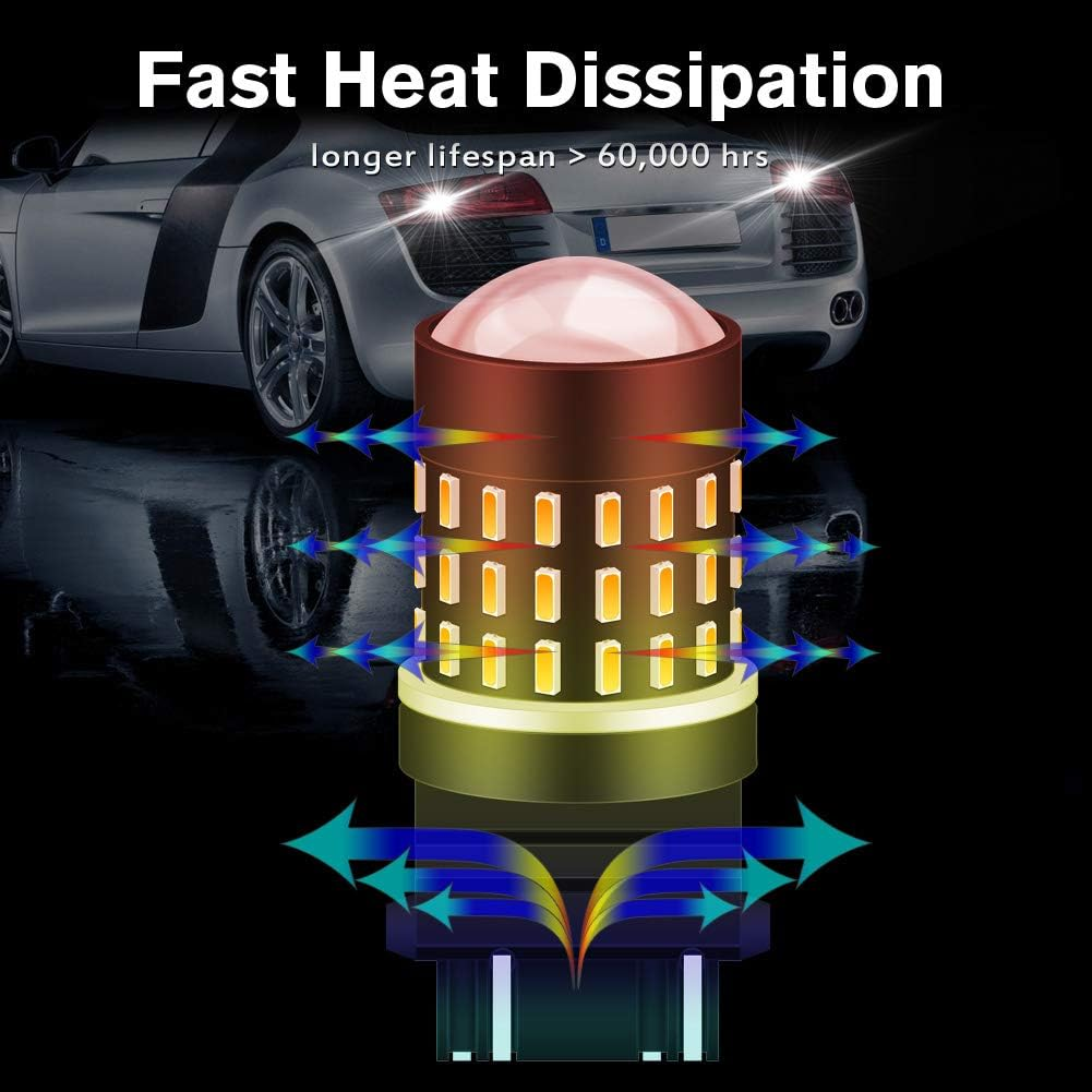 KATUR 3157 3047 3057 3155 3156 Led Light Bulb High Power 3014 54 Chipsets Super Bright 650 Lumens Replace for Turn Signal Back up Reverse Brake Tail Stop Parking RV Lights,Amber(Pack of 2) image number 4