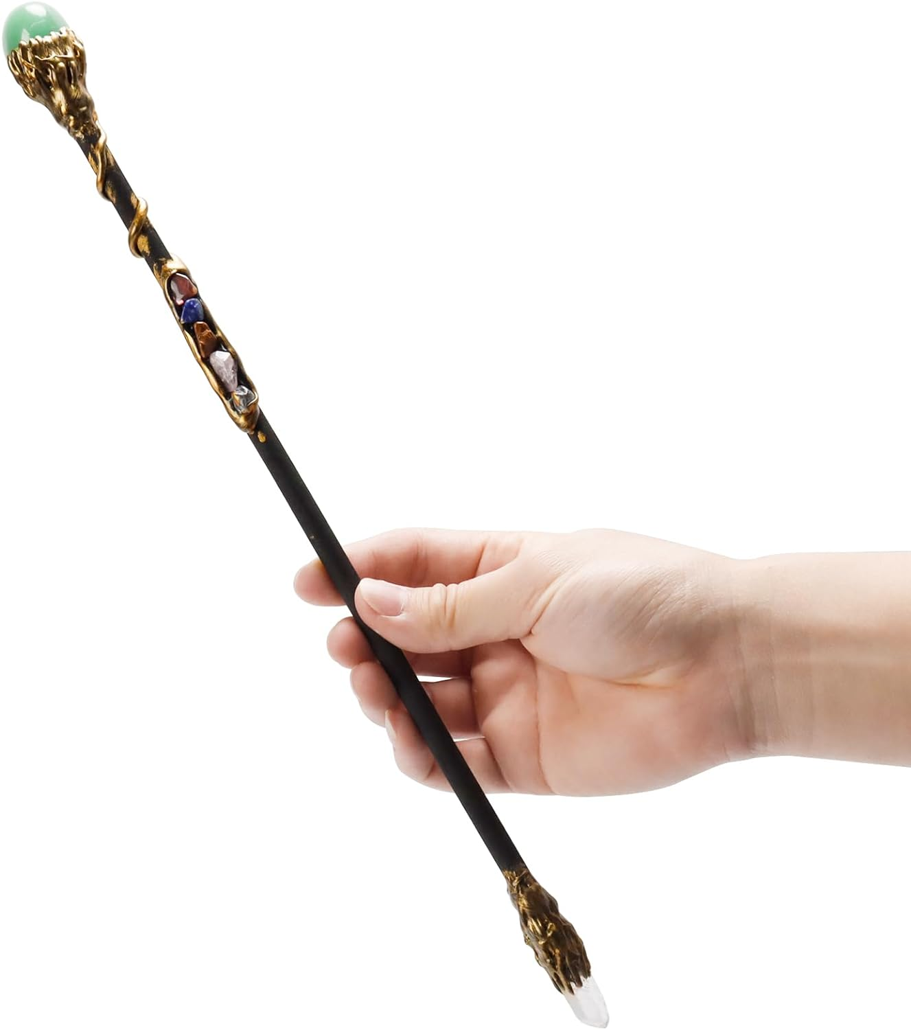 Fine Handcrafted Crystal Magic Wand with Green Aventurine and White Crystal Gemstones - Cosplay Magic Wand for Witches and Wizards