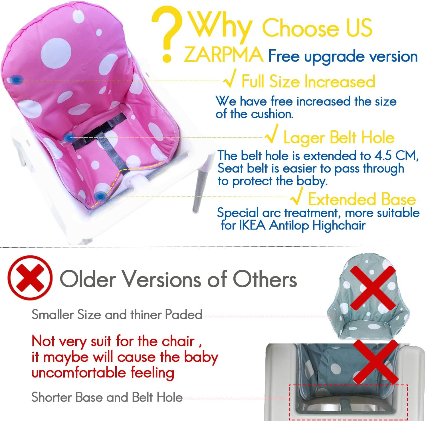 Zama Seat Covers & Cushion Compatible for IKEA Antilop Highchair Washable Foldable Baby Highchair Cover Childs Chair Cushion (Pink - Pink image number 6