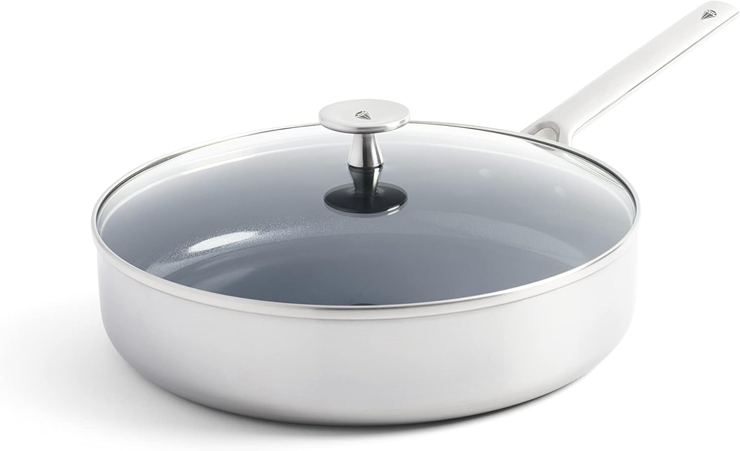 Blue Diamond Cookware Tri-Ply Stainless Steel Ceramic Nonstick 28Cm Skillet with Lid, Pfas-Free, Multi Clad, Induction, Dishwasher Safe, Oven Safe, Silver