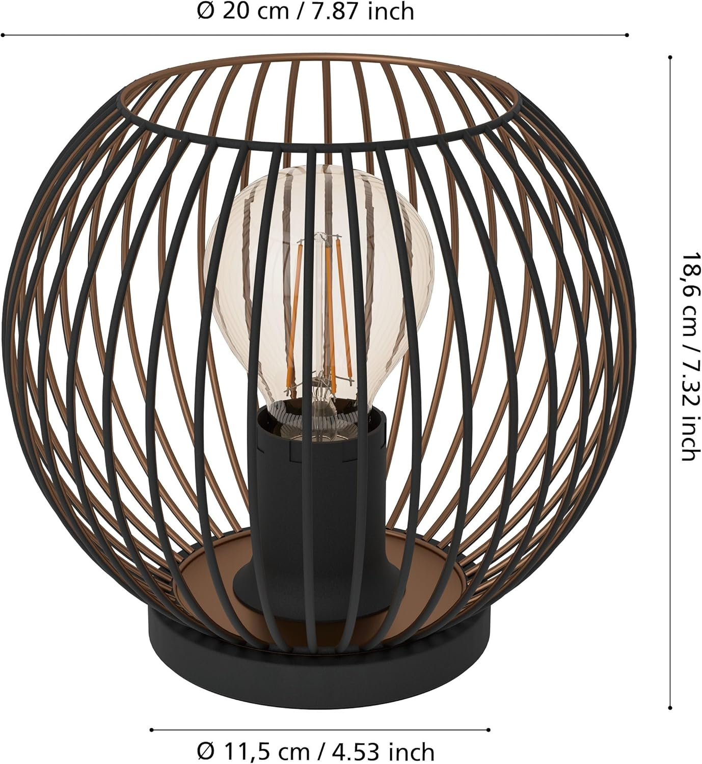 Eglo Bedside Lamp Almanzora, round Table Light Fitting, Living Room and Bedroom Lighting, Metal in Black and Copper, E27 Socket, &Oslash; 20 Cm image number 3