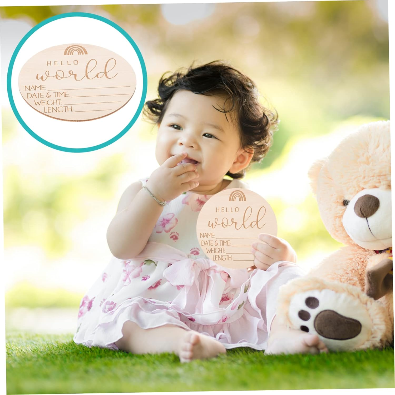 ERINGOGO 5Pcs Wooden Birth Announcement Sign Cards Rainbow Design Hospital Newborn Photo Props Smooth Polished Durable Plaques for Commemorative Photography image number 3