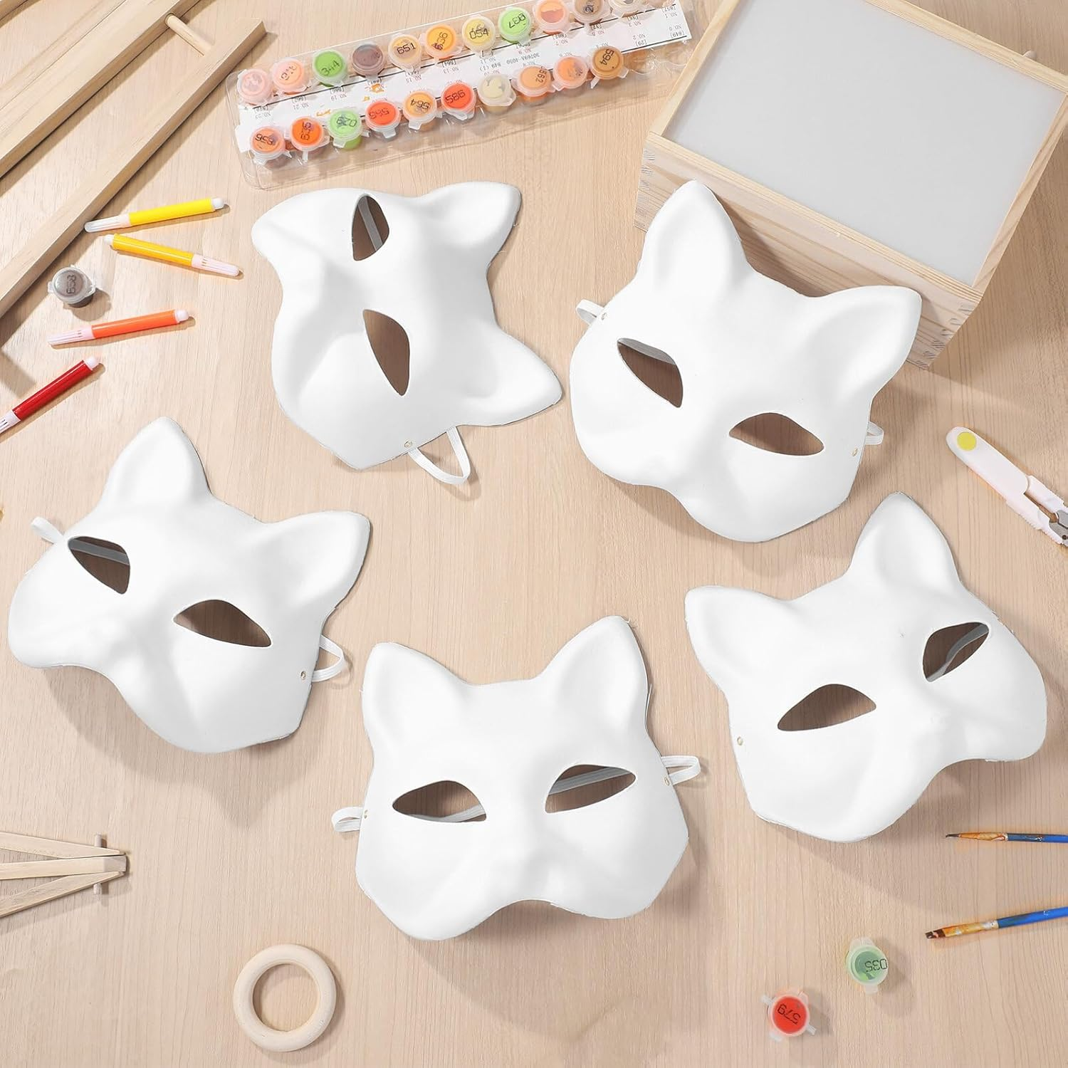 TOYANDONA Blank Cat Masks for Diy Painting Lightweight Paper Pulp Animal Face Masks with Elastic Bands for Masquerade Halloween Costume Parties and Craft Projects image number 4