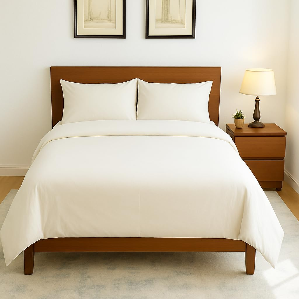 Forian - 100% Cotton - Anti-Bacterial - Duvet Cover Set - 4 Pcs, 1 Duvet Cover, 2 Pillowcases and 1 Flat Sheet - Hotel Luxury, White Style,Single/Double/Queen/King Size (Queen (U.S. Standard)) image number 4