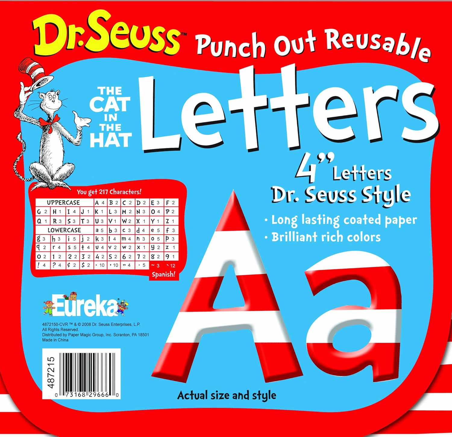 Eureka Back to School Dr. Seuss the Cat in the Hat Black Punch Out Deco Letters Classroom Decorations, 217Pc, 4'' H