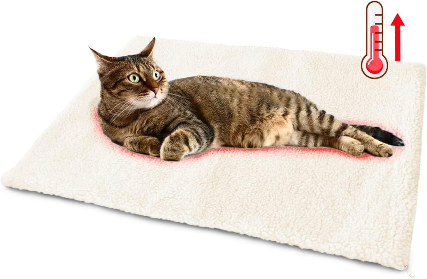 SUOXU Cat Bed Self Heating Cat Cushion Pet Pad Blanket No Electric Self Warming,Plush Cat Sleeping Heated Bed Non Slip Machine Washable Warm Mat for Indoor Outdoor Cats,Dogs,Rabbits 60X45Cm (White)