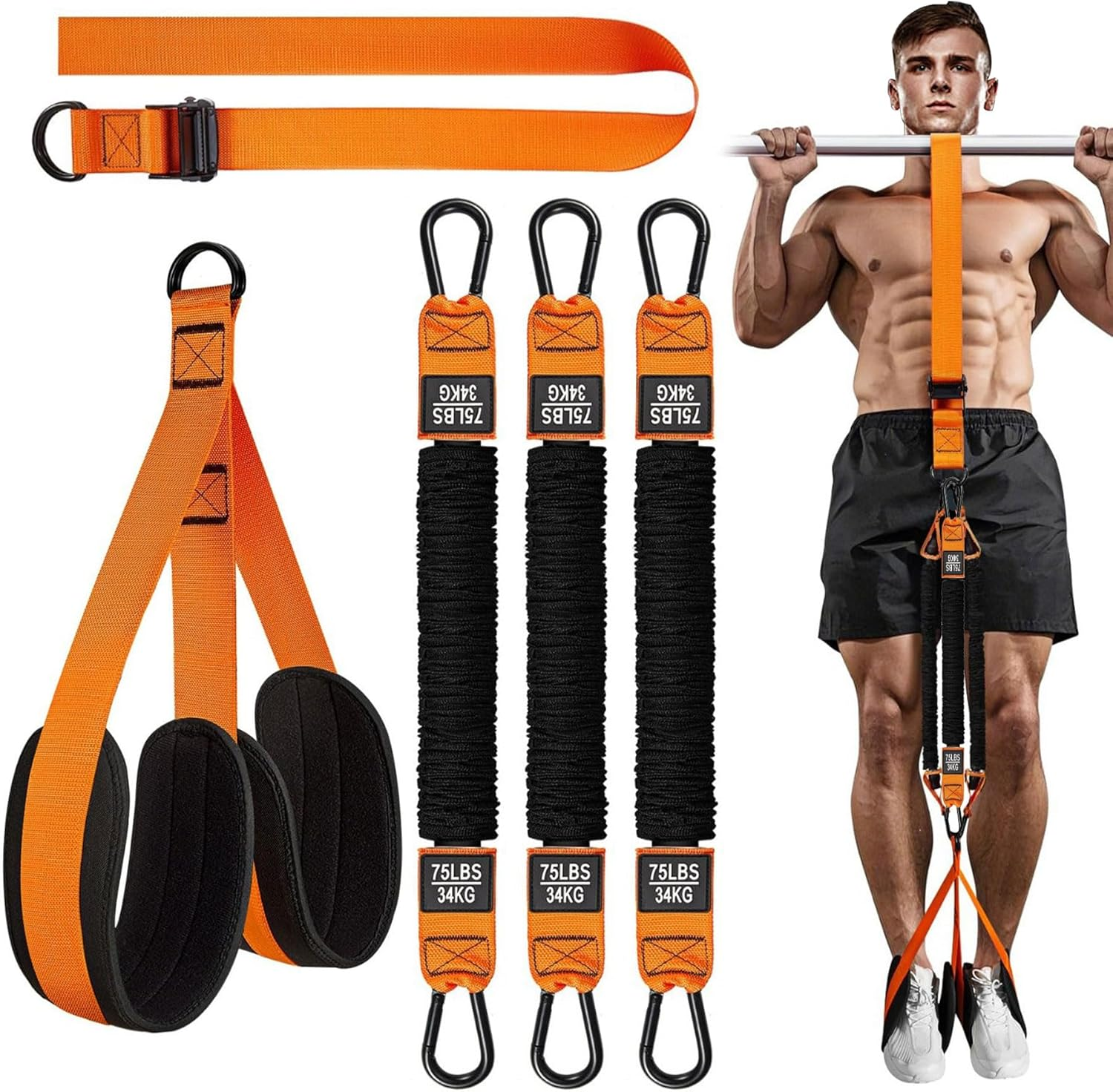 ZAOZAOLLND Pull up Assistance Bands,Adjustable Heavy-Duty Resistance Bands,Adjustable Weight/Size with Fabric Feet/Knee Rest, Bands for Pull up Assist for Strength Training image number 4