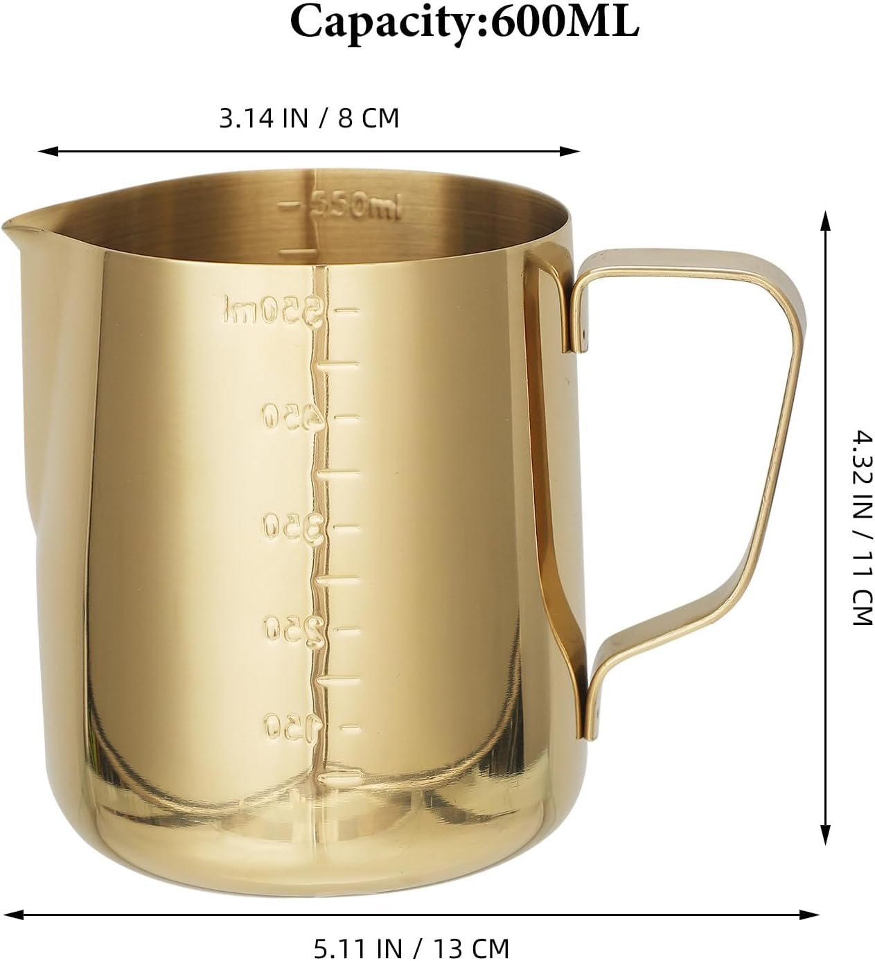 ZUNOXAZ Stainless Steel Milk Frothing Pitcher 600Ml Thickened Gold Metal Frother Jug with Scale for Espresso Machine Coffee Latte Art image number 2