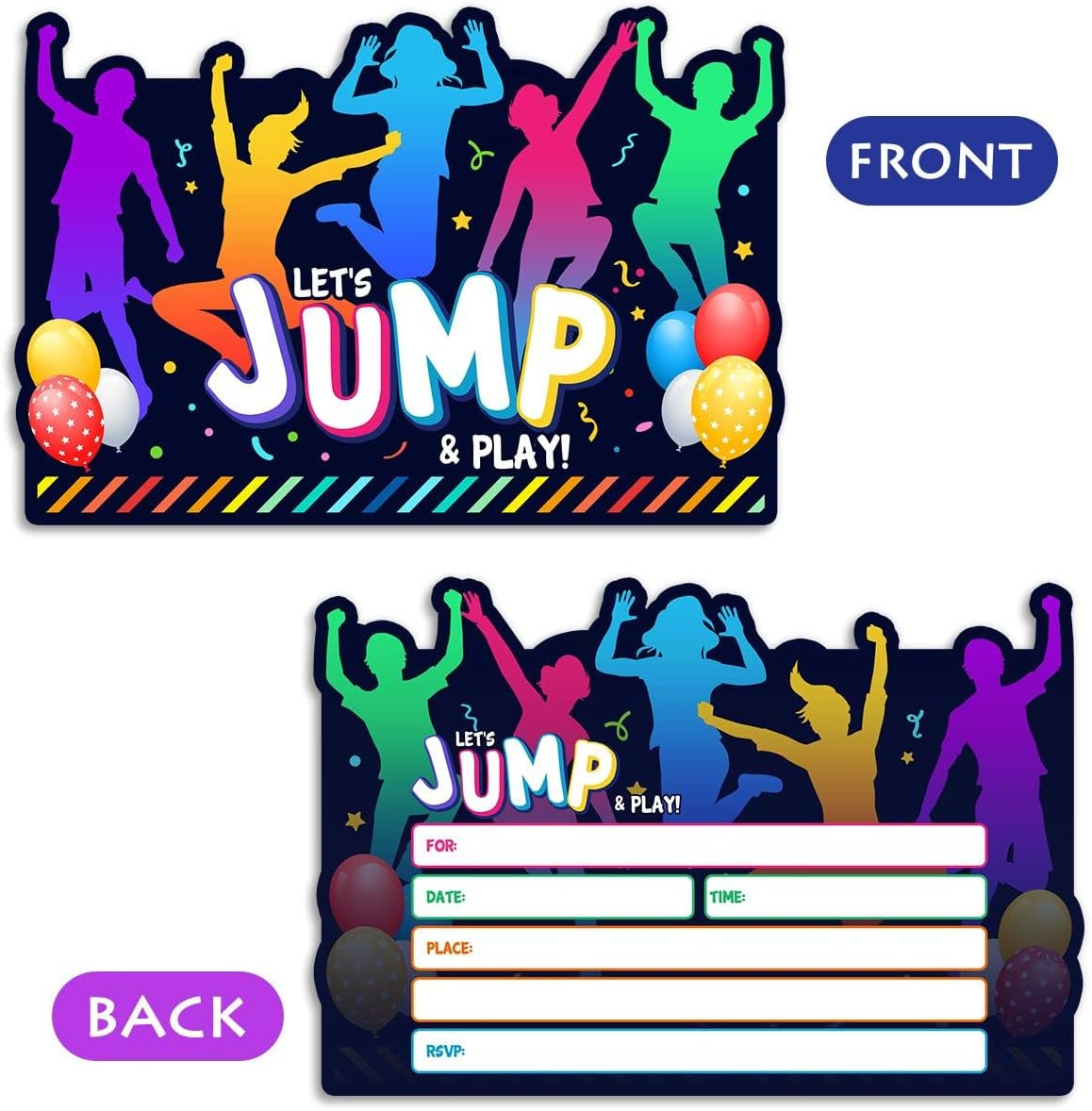 Simimi Art Bounce House or Jumping Party Invitations - Trampoline Jump Birthday Invite - Trampoline Birthday Party - LET'S JUMP & PLAY (30 Cards + 30 Envelopes) image number 1