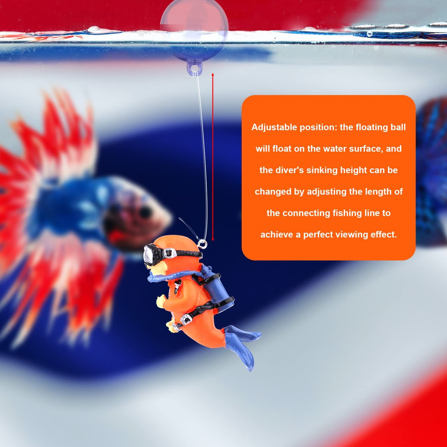 TOYMIS 2 Pack Fish Tank Decorations, Cute Little Diver Aquarium Decoration Fish Tank Aquarium Diver Ornament Floating Aquarium Accessories (Orange, Blue) image number 3