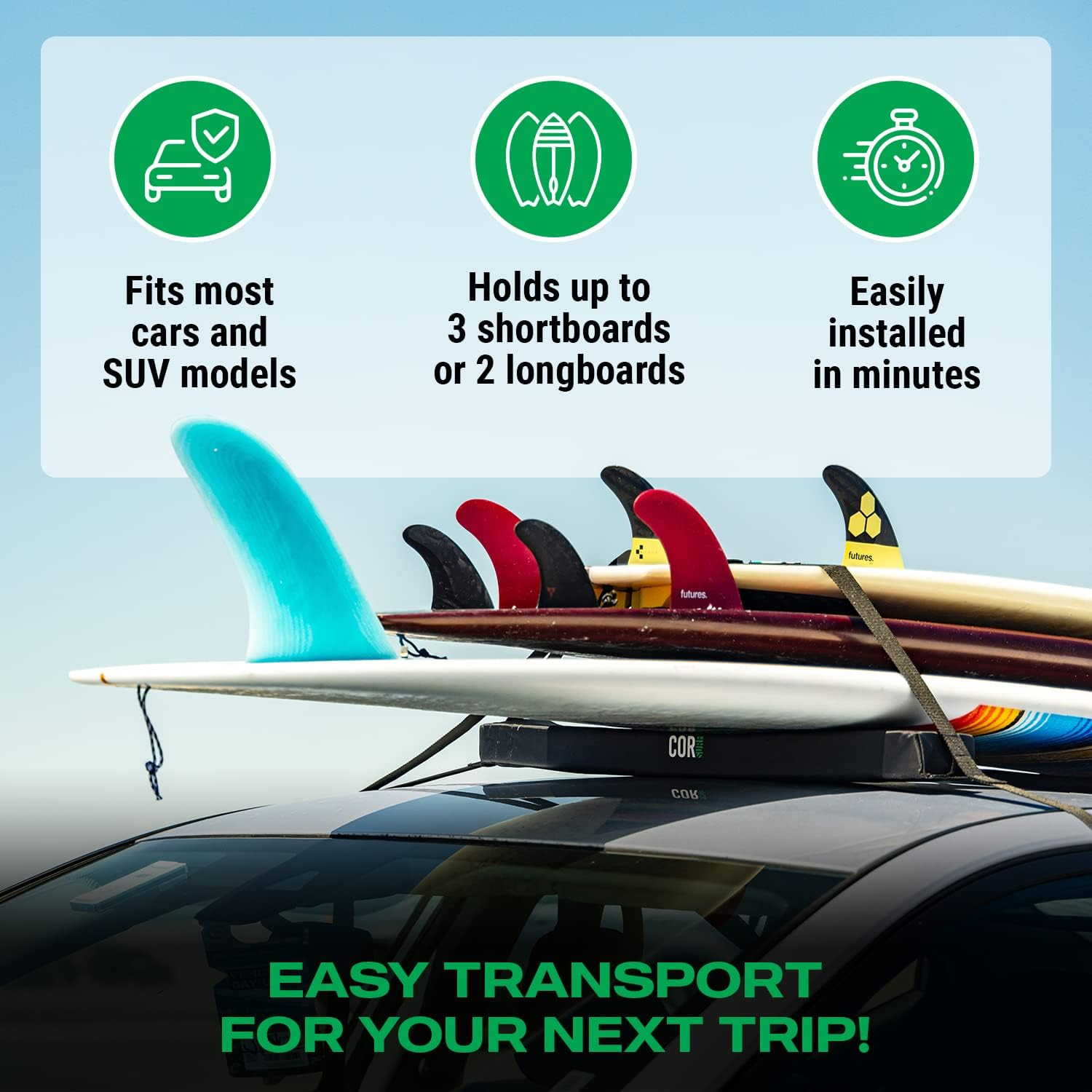 Universal Kayak Surf Rack for Cars | Paddle Board Soft Rack for Surf Kayak and Paddleboards with Scratch Resistant Buckles (71 CM) image number 4