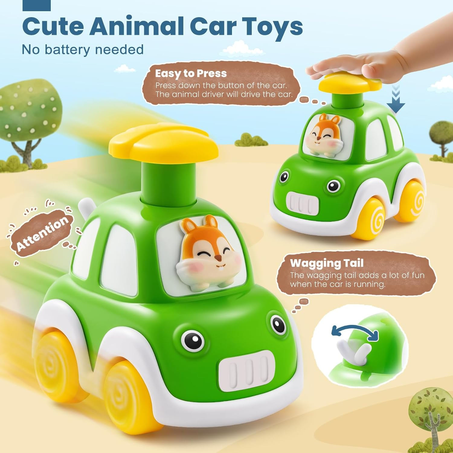 Press and Go Car Toys for Toddlers 1-3, 6 Pack Animal Baby Car Toys for 1 2 Year Old Boy, Push Go Friction Vehicle Toys for Infants 6-9-12-18 Months, One First Birthday Gifts for Boys Girls image number 2