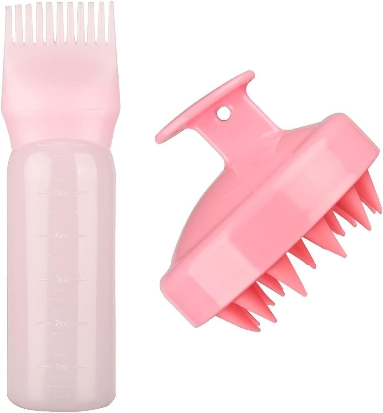 Root Comb Applicator Bottle 6 Oz/180 Ml with Scalp Massager Brush for Hair Dye, Shampoo, Oil Treatment & Scalp Care, Hair Coloring and Liquid Applicator Tool (Pink) image number 2