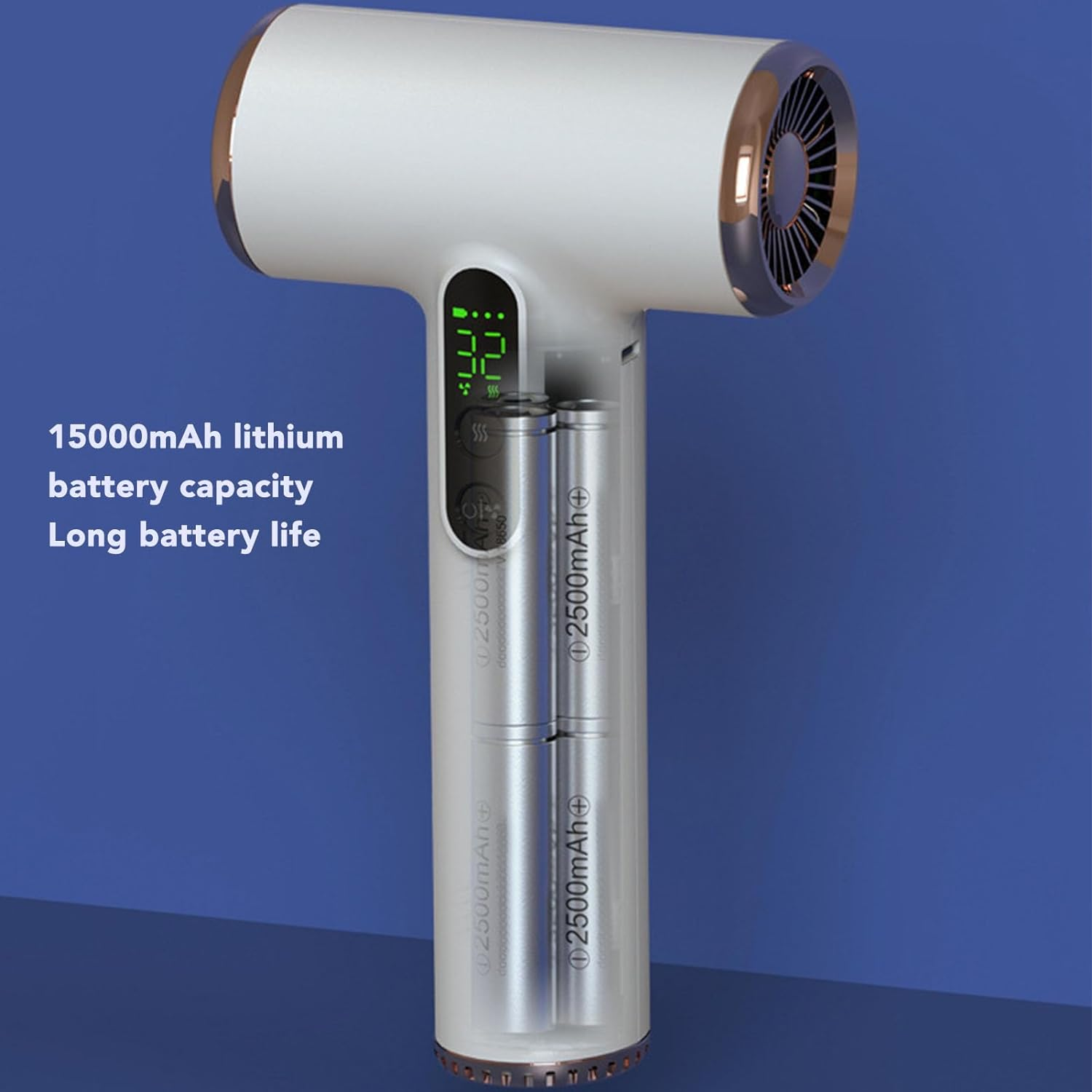 Cordless Hair Dryer, USB Rechargeable Portable Hair Dryer with 3 Adjustable Gears, Digital Display Screen, Haircare Nozzle, for Home School image number 2