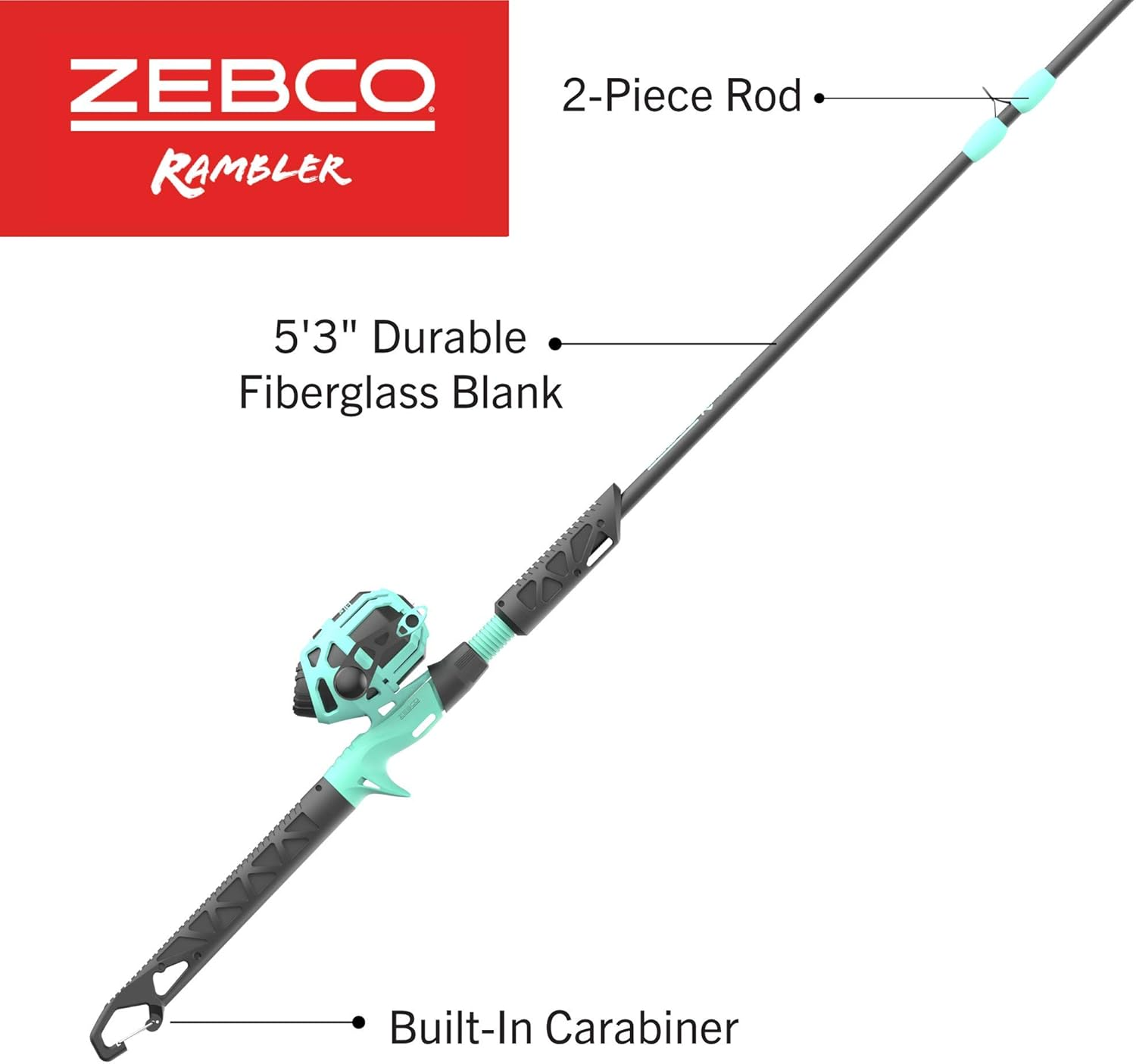 Zebco Rambler Fishing Reel and Rod Combo, Durable Fiberglass Rod with Built-In Carabiner, Patented No-Tangle Reel, Pre-Spooled with 8-Pound Zebco Fishing Line image number 6