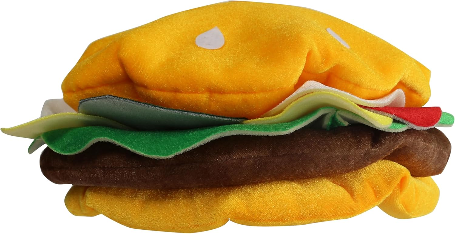 Burger Hat - Funny Plush Burger Headwear with Sesame Buns, Cheese, Lettuce & Patty for Adults - Great for Food Themed Parties & Events image number 1