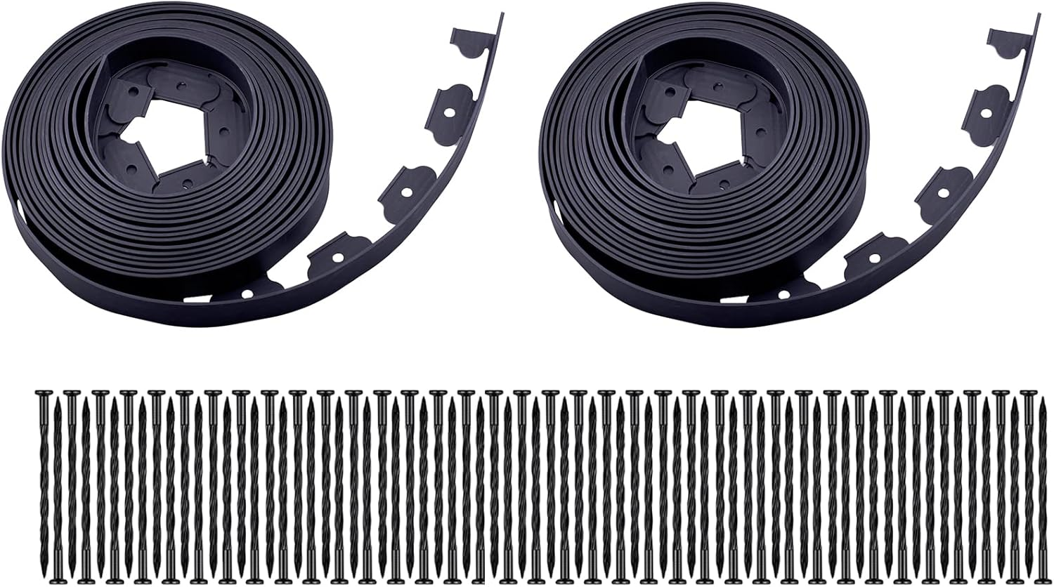 Garden Edging，40Ft Landscape Edging with 40 Spikes for Lawn 2 Inch Tall(Black, 40FT)