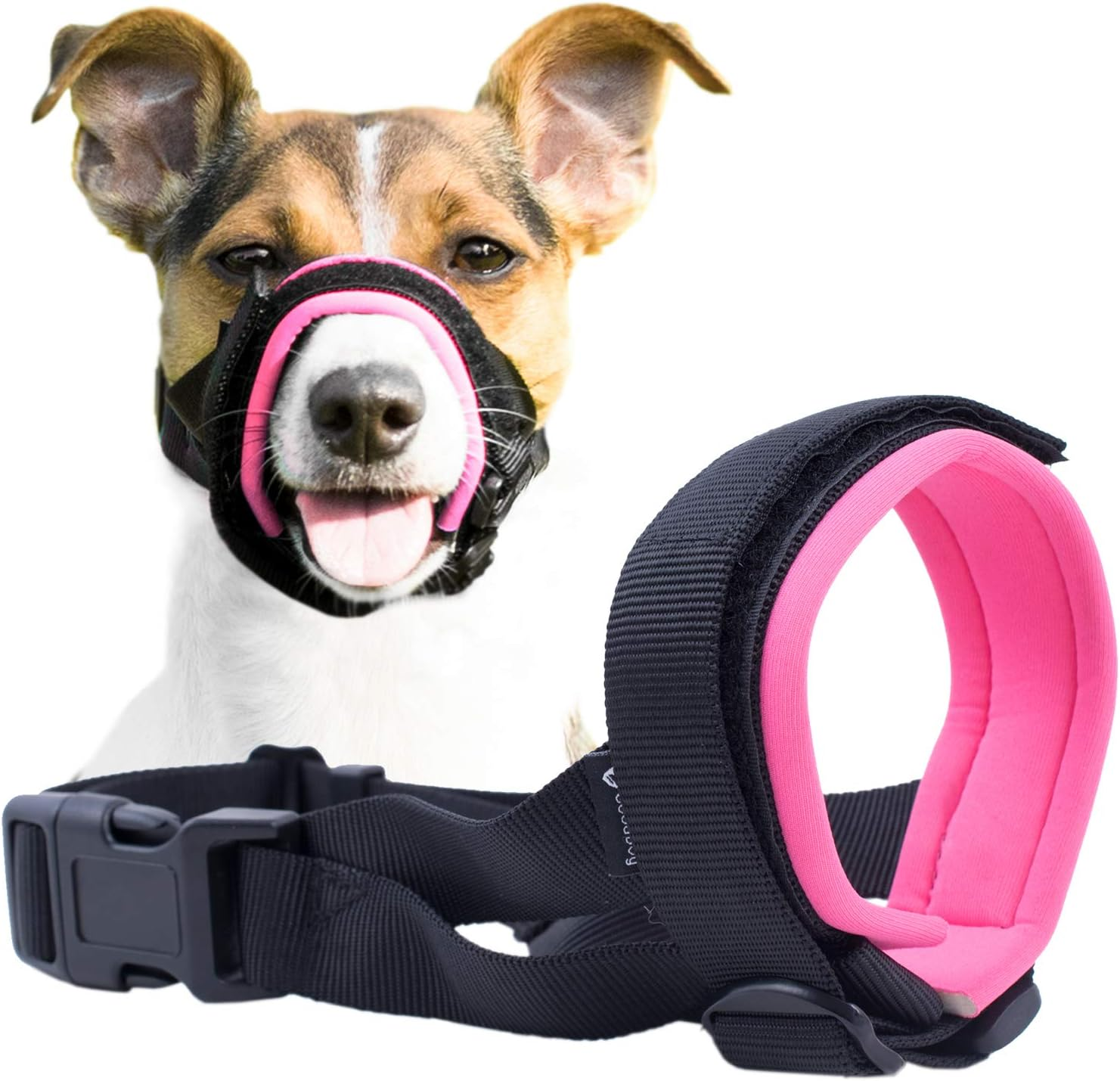 Gentle Muzzle Guard for Dogs - Prevents Biting and Unwanted Chewing Safely &ndash; New Secure Comfort Fit - Soft Neoprene Padding &ndash; No More Chafing &ndash; Training Guide Helps Build Bonds with Pet (L, Pink) image number 3