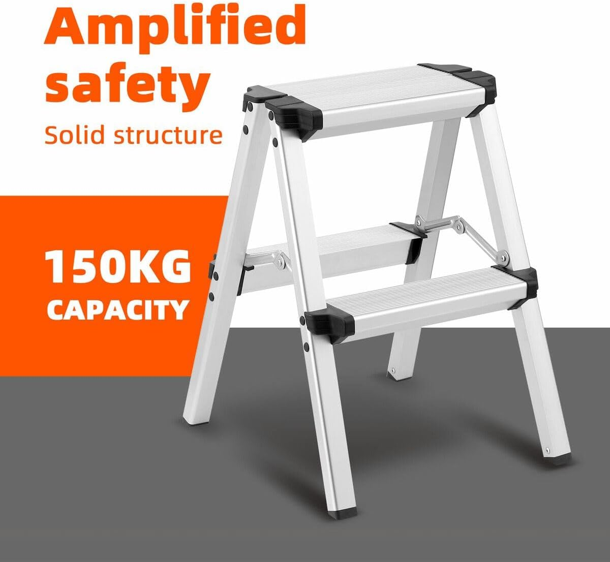 AUSWAY 2 Step Folding Ladder Aluminium Collapsible Stool Foldable Portable Stairs Lightweight Household Warehouse Stepladder image number 2