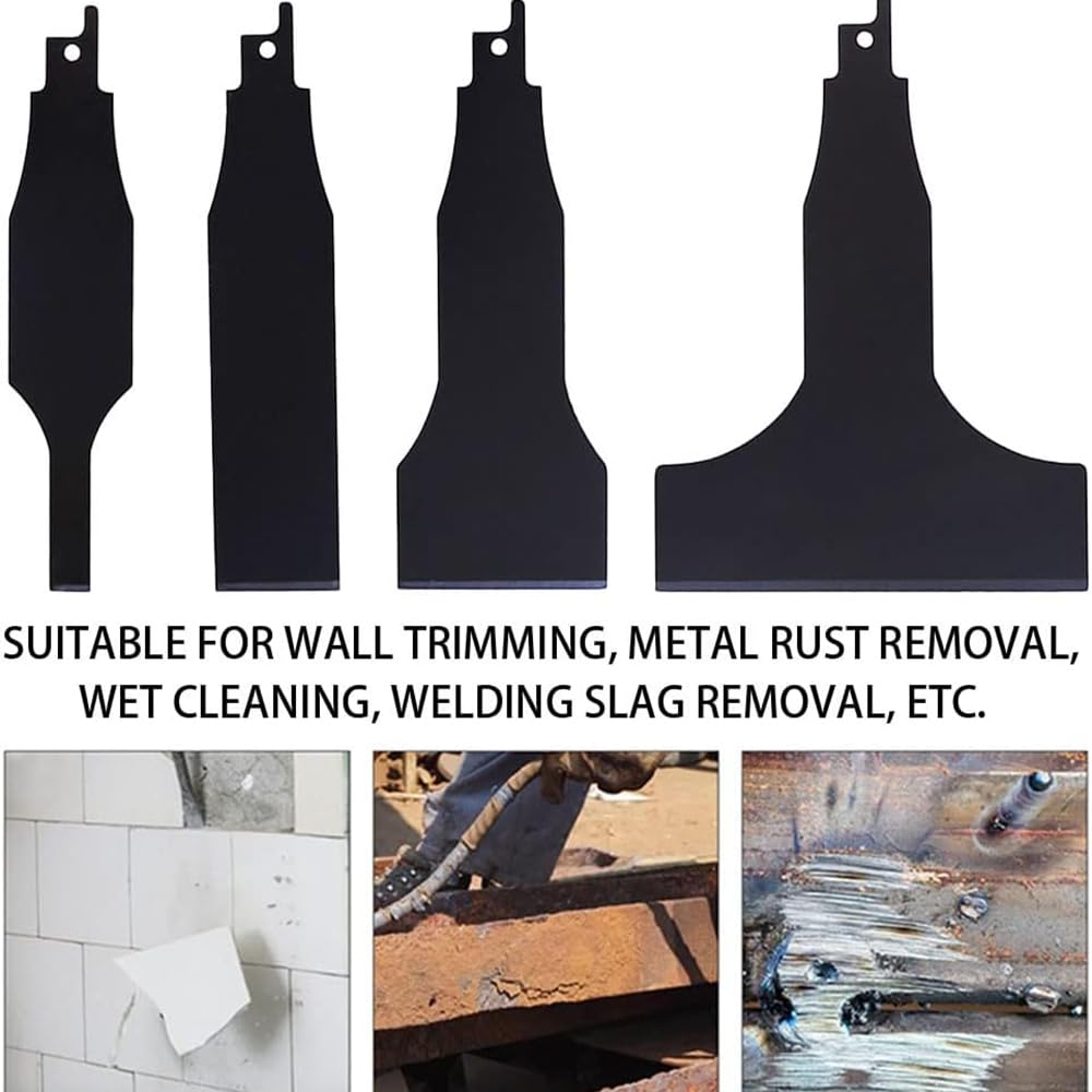 4PCS Reciprocating Saw Scraper Blade, Multifunctional High Carbon Steel Tile Cleaning Tools, Scraping Tool Attachment for Reciprocating Saw for Remove Linoleum, Glue, Vinyl Flooring (Black) image number 2