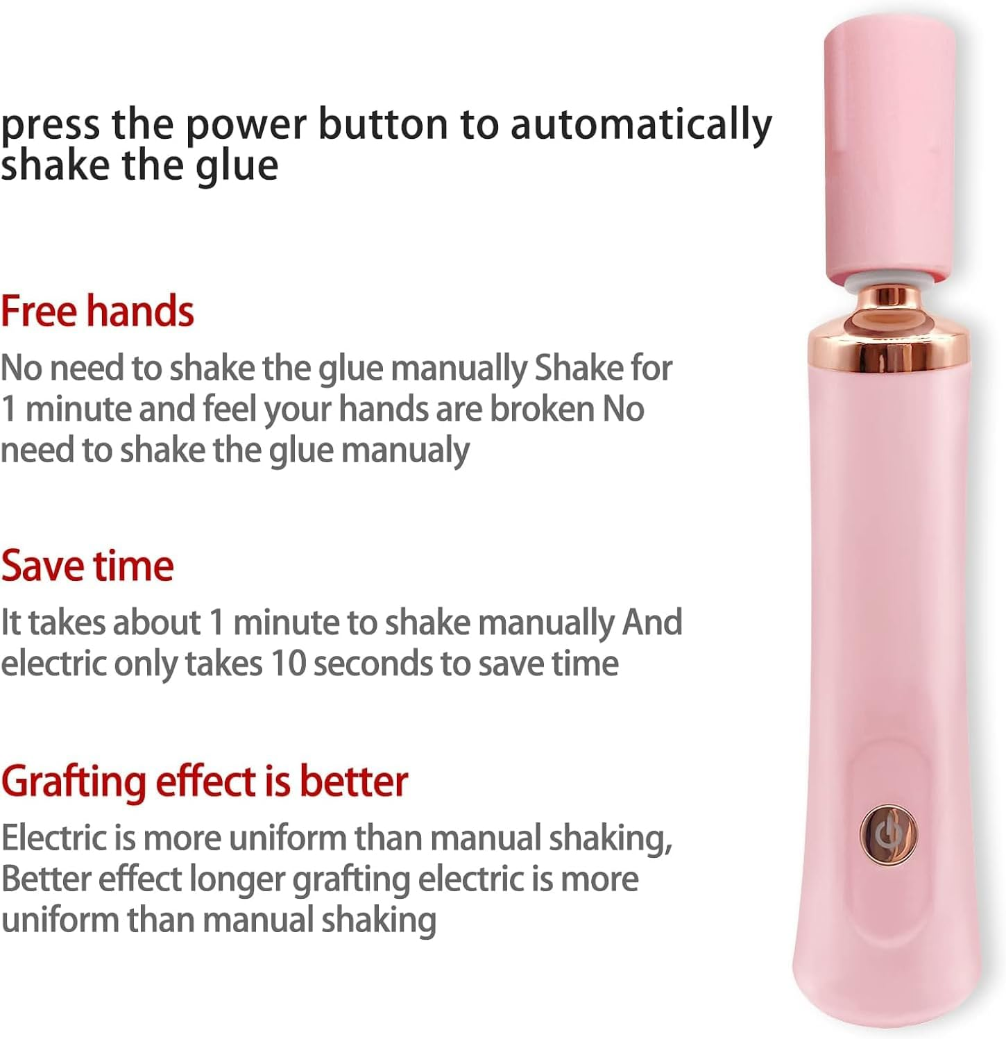 Electric Nail Polish Mixer, Portable Eyelash Glue Mixer, with 2 Adapters and 8 Kinds of Liquid Uniform Mixers of Different Calibers(Pink) image number 4