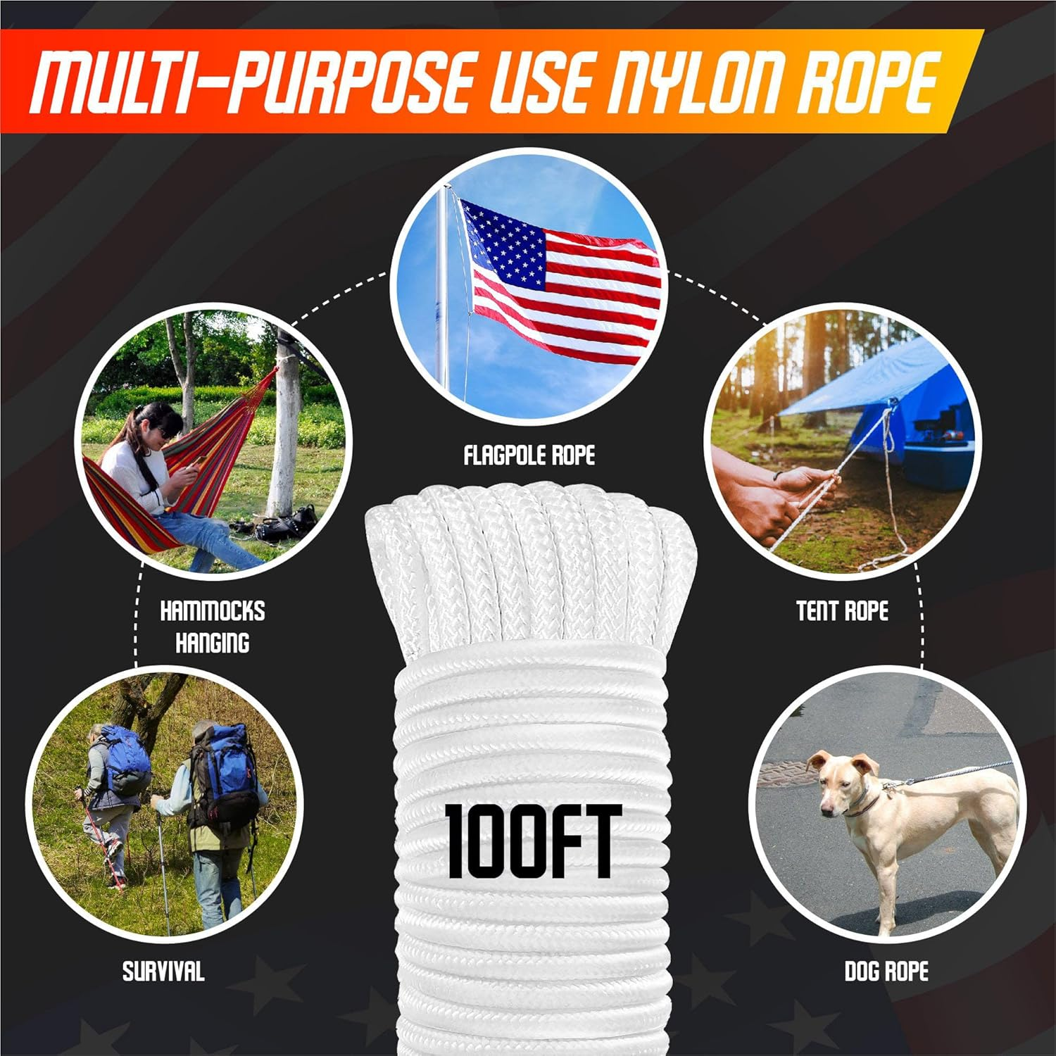 [Upgraded] 5/16&rdquo; 100Ft Flagpole Rope Kit with 4 Pcs 3.3&rdquo; Swivel Snap Hook - High Weight Bearing Anti-Tearing Utility Rope with Durable Zinc Alloy Swivel Hooks - Flag Pole Accessories Replacement Kit image number 6