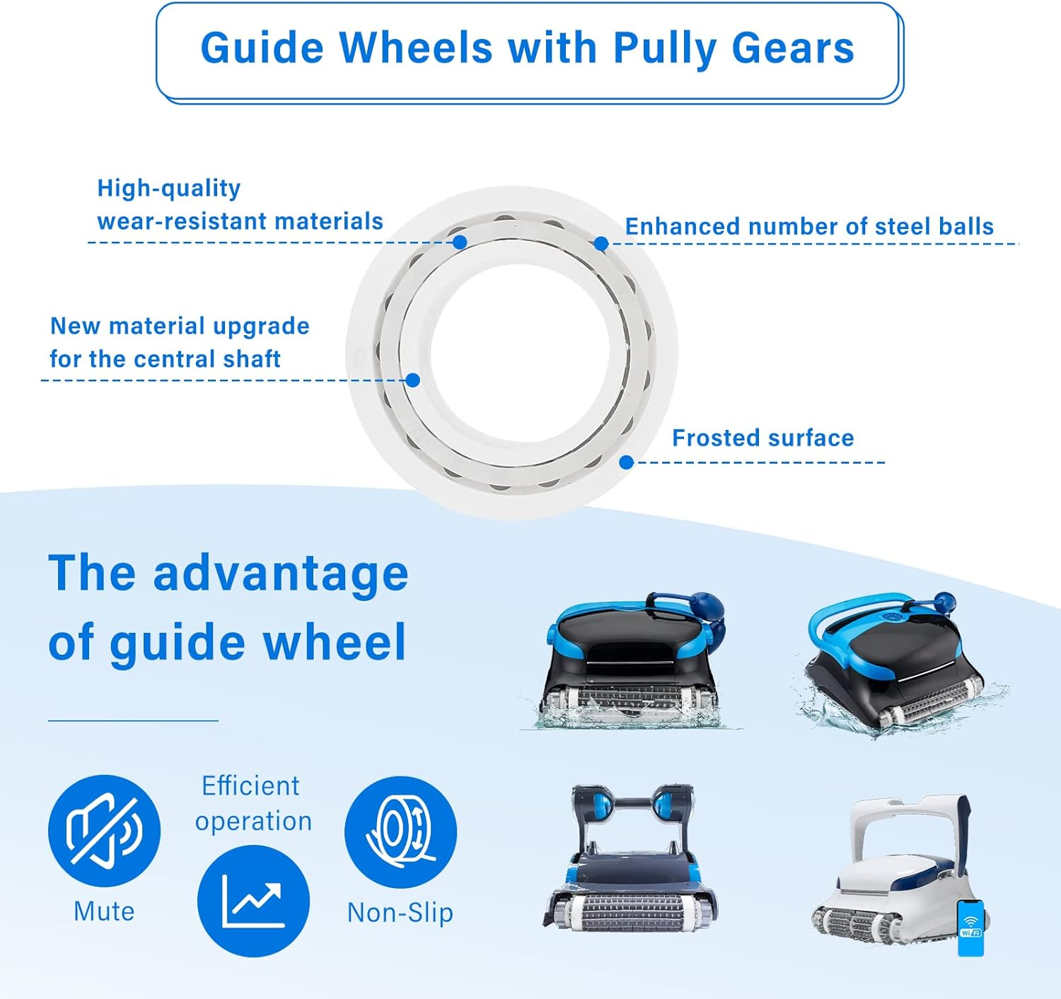 Automatic Robotic Pool Cleaner Replacement Parts, Guide Wheels 4 Pack with 2 Pack Pulley Gears 3884997-R6 for Maytronics Dolphin, Nautilus CC plus Pool Cleaner M200/M400/M500 &Dx3/Dx4/Dx6 image number 6