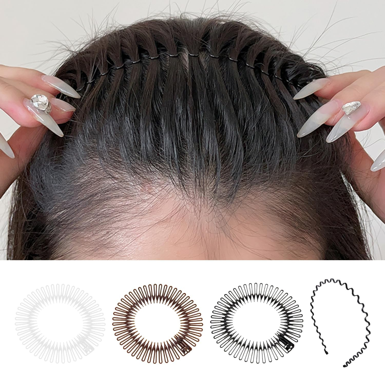 3 Broken Hair Combs and 1 Wavy Headband, Fixed Invisible Combs for Bangs, Flexible and Stretchy Hair Accessory Set, Suitable for Washing, Make-Up and Going Out. image number 1