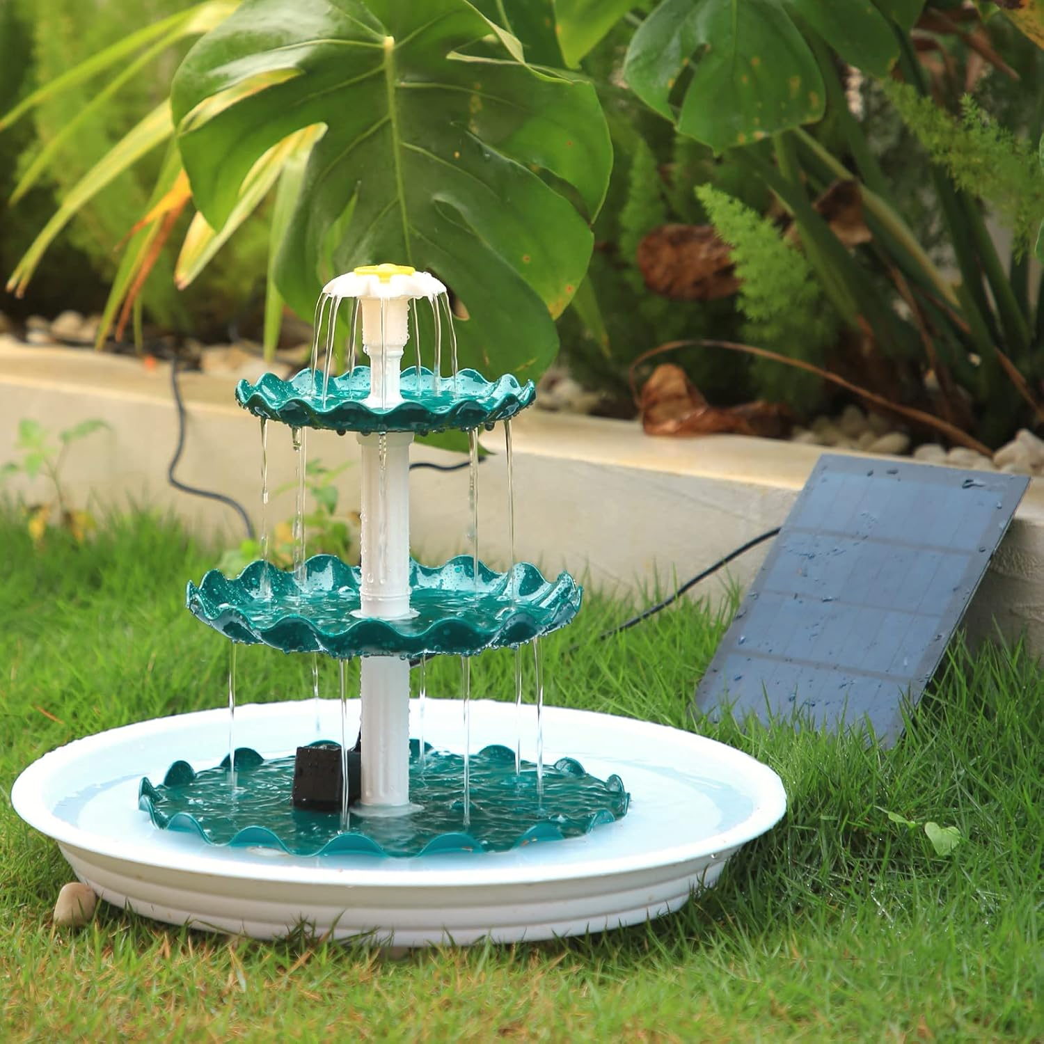 AISITIN Plastic 3 Tiered Bird Bath with 3.5W Solar Pump, DIY Solar Fountain Detachable and Suitable for Bird Bath, Garden Decoration, Outdoor Bird Feeder