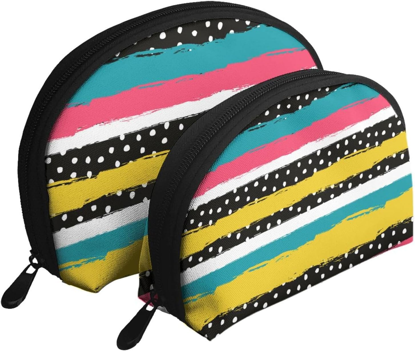 Cozimangoe Coin Pouch Makeup Bags Set, 2 Piece Shell Shape Cosmetic Bag with Pockets for Daily Travel Handbag Lipstick Keys Toiletry, Personalized Dots Striped