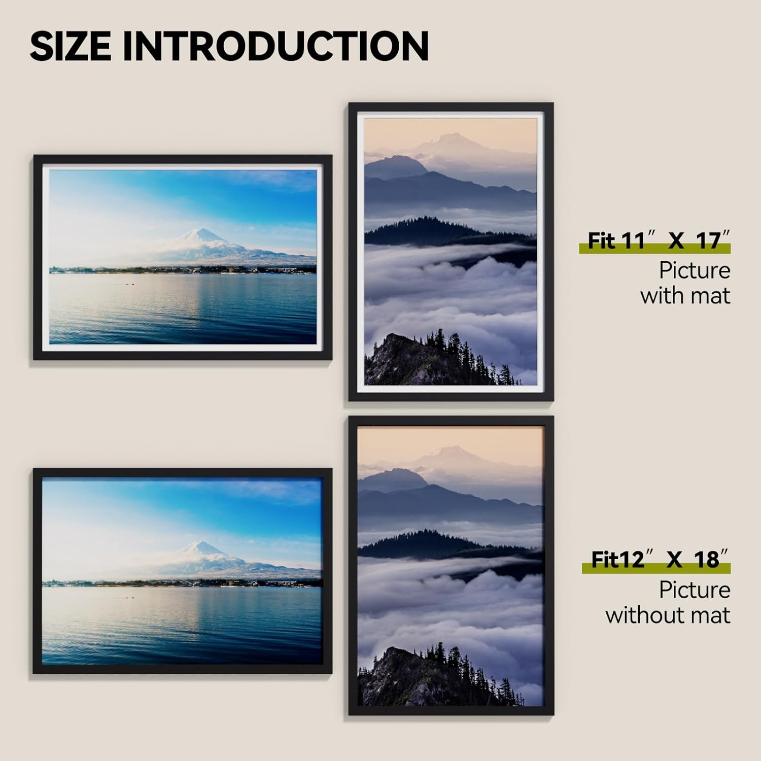 Happyhapi 12X18 Poster Frame, Black Picture Frame for 11X17 (With Mat) or 12X18 (Without Mat), Vertical and Horizontal Wall Mount Large Picture Frame for Photos, Posters and Art Prints, 1 Pack image number 3